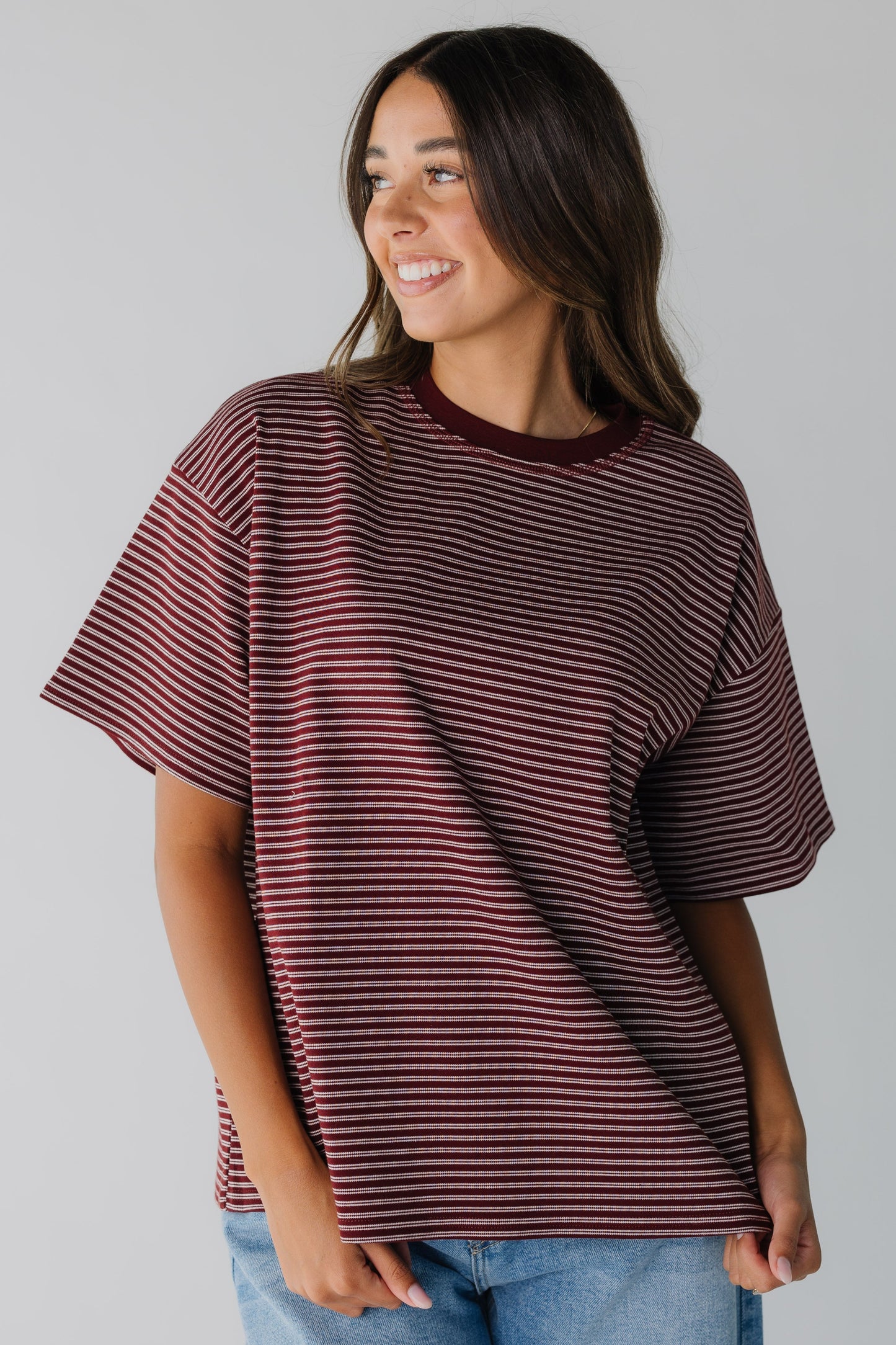 Mandy Stripe T-Shirt WOMEN'S T-SHIRT Things Between Burgundy S