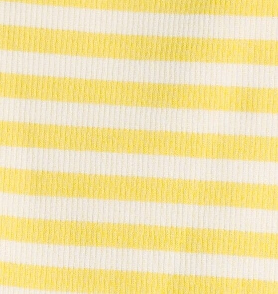 Yellow and white stripe fabric swatch.