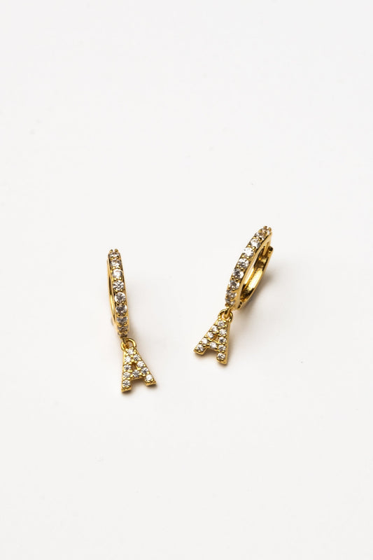 Cove Initial CZ Huggie WOMEN'S EARINGS Cove Accessories A 18k Gold Dipped