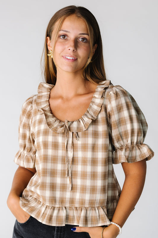 Checker Blouse WOMEN'S TOP Things Between Almond S