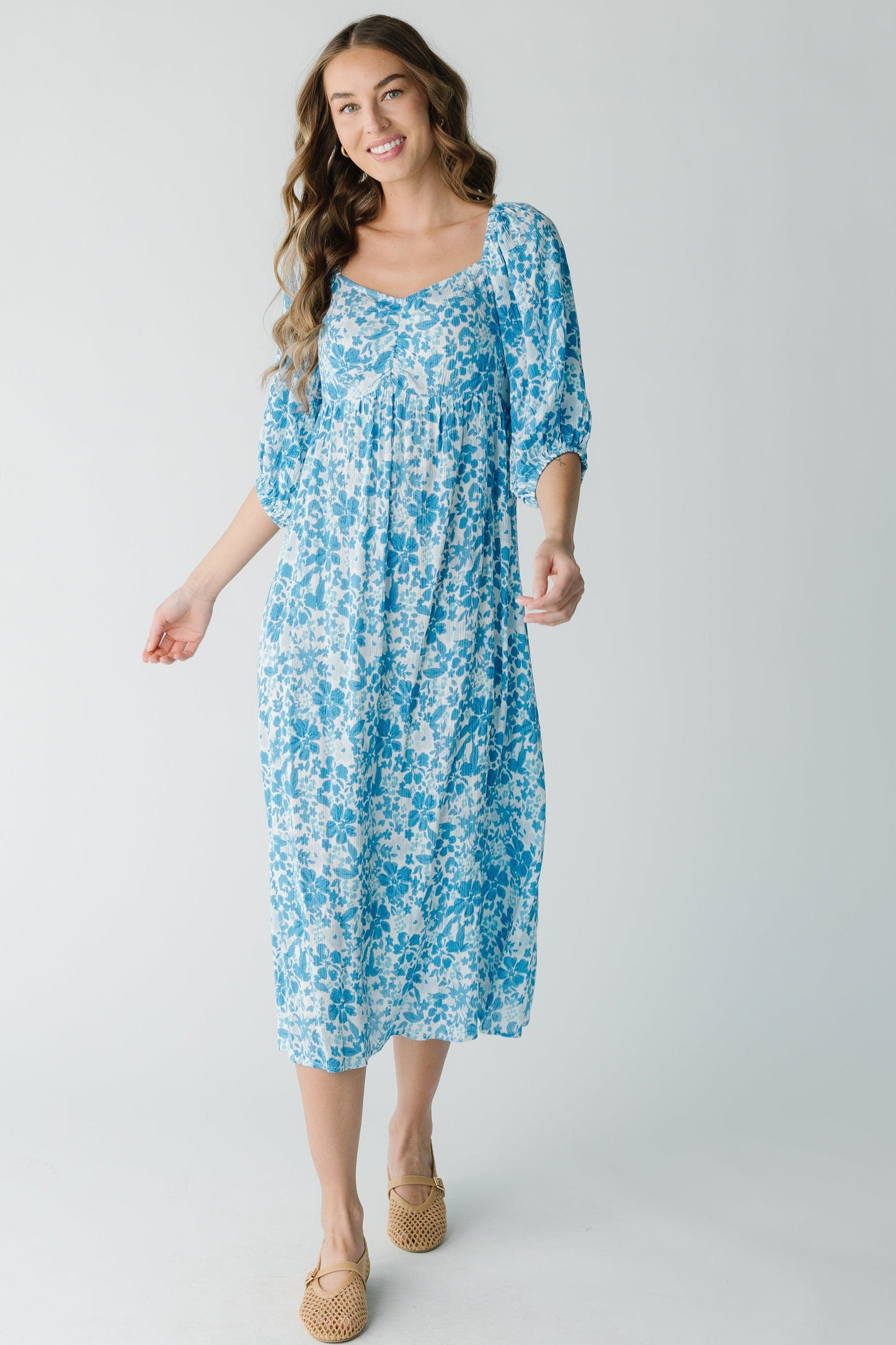 Crepe Print Dress WOMEN'S DRESS Citrus Blue XS