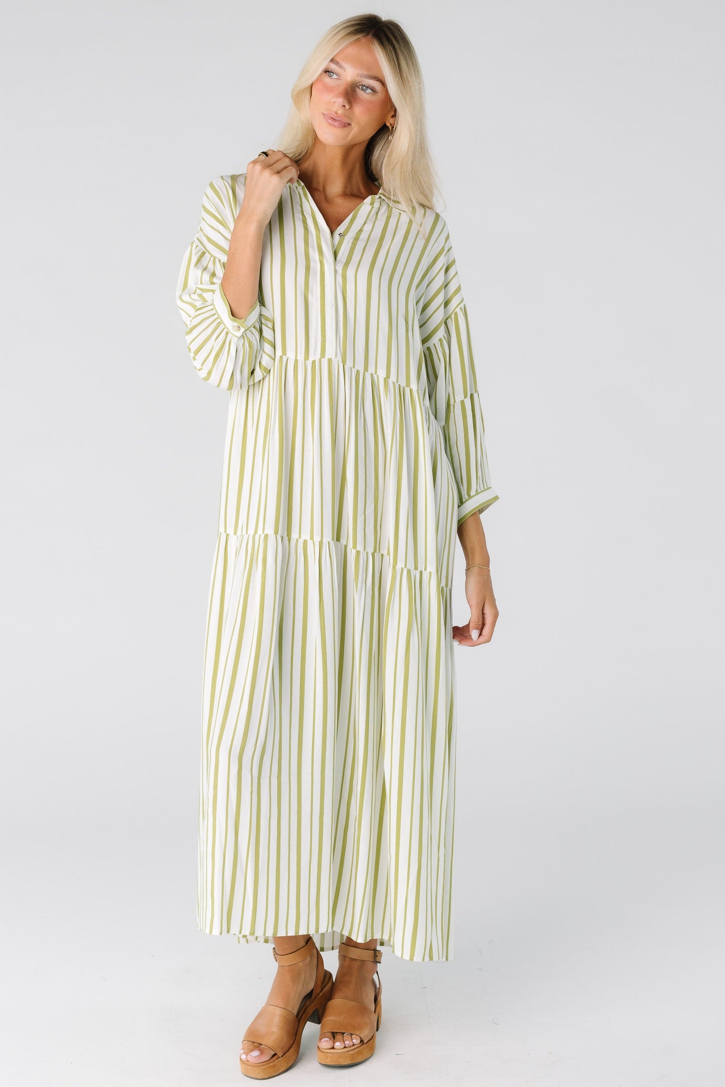 Citrus Havana Stripe Dress for women in green and ivory stripe