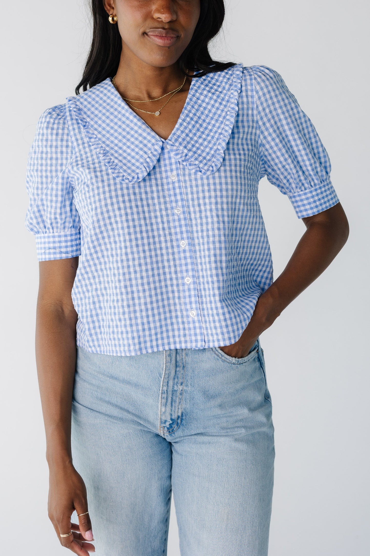 Brass & Roe Gingham Collared Top WOMEN'S TOP brass & roe