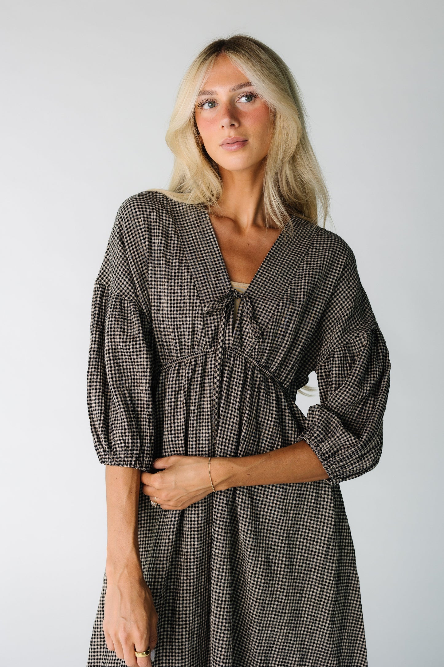 Brass & Roe Gauze Tie Front Dress - Gingham WOMEN'S DRESS brass & roe