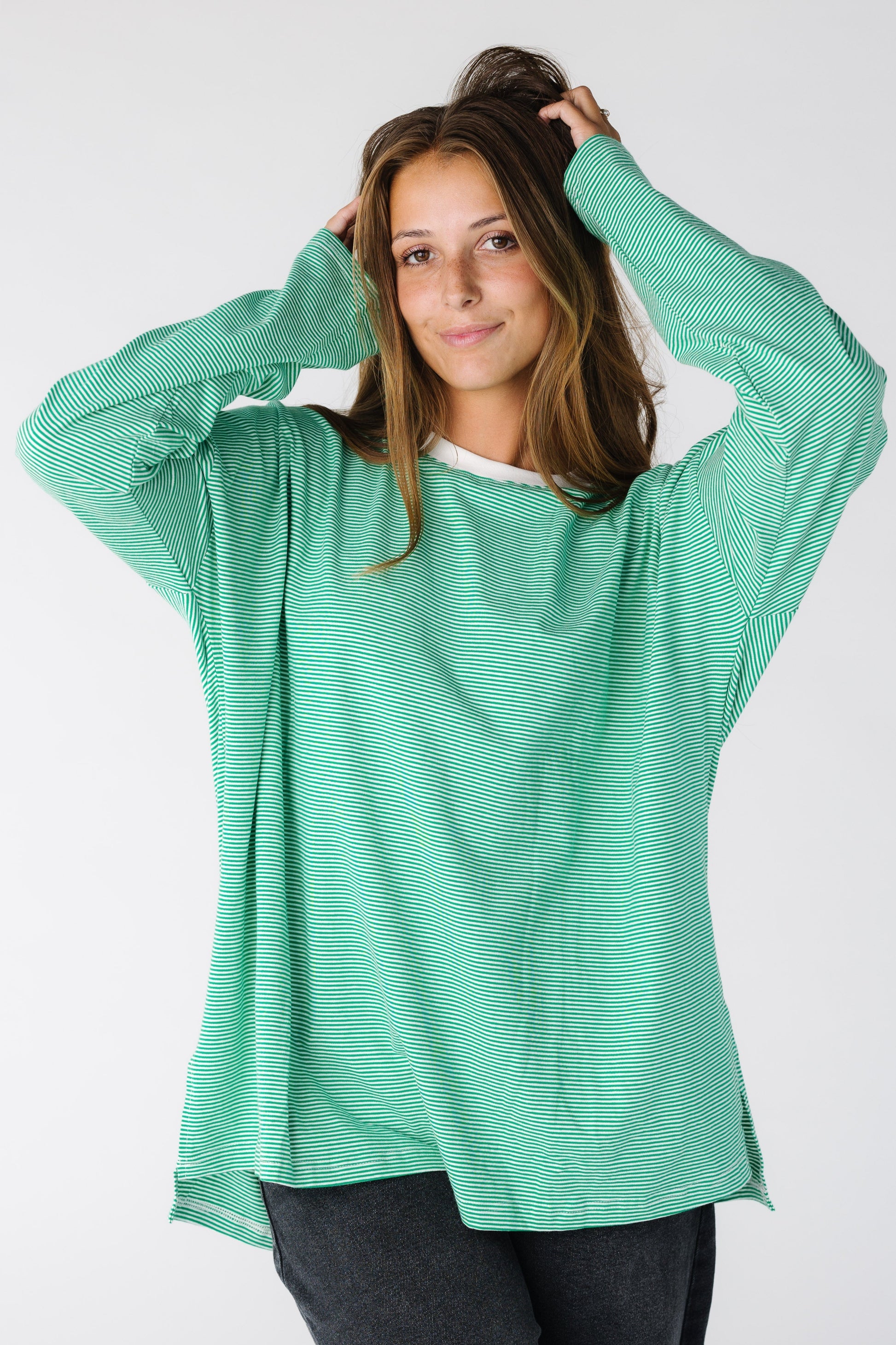 Collin Striped Knit Top for women and teens in green stripe