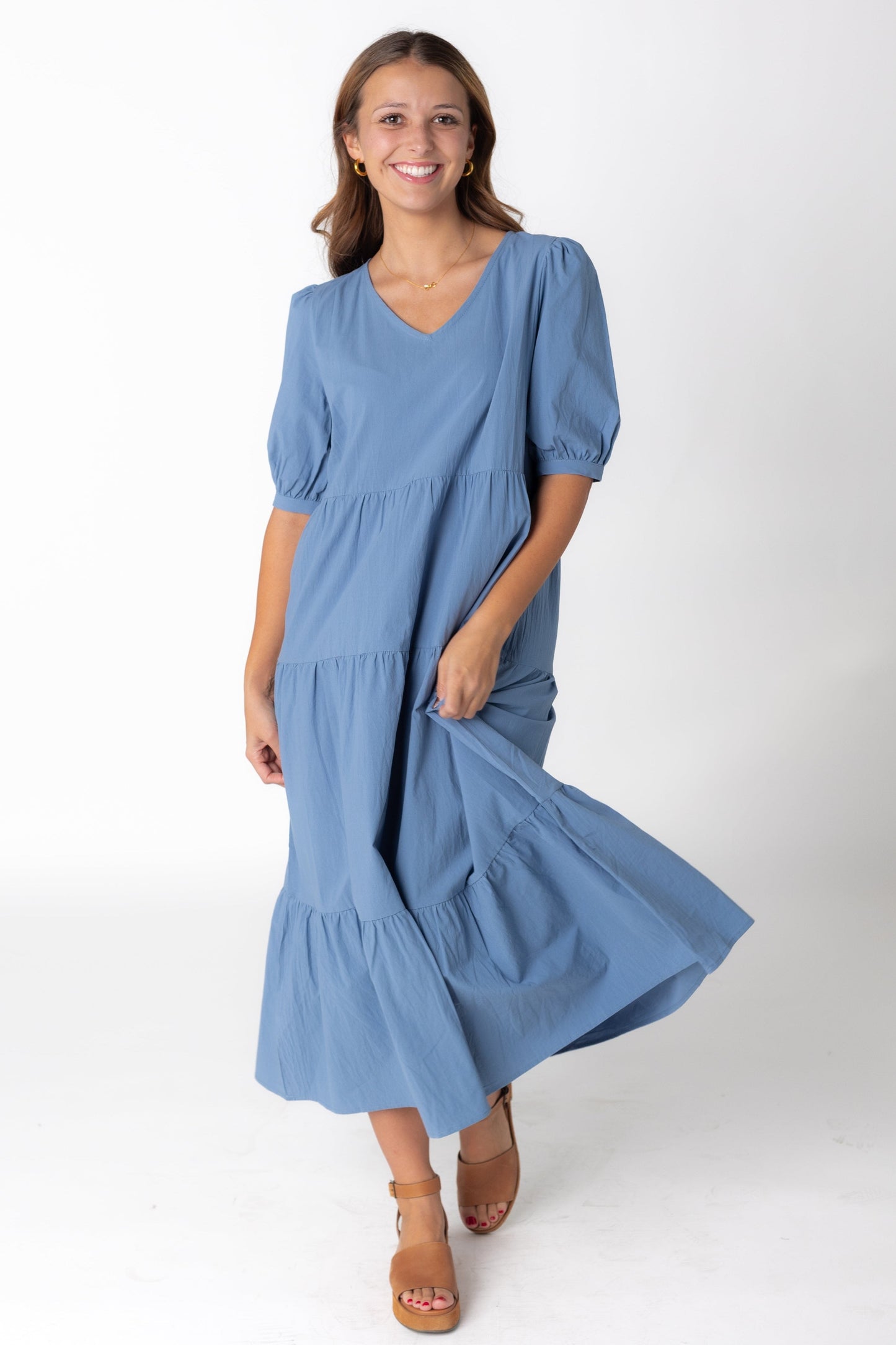 Brass & Roe Jayden V-Neck Dress WOMEN'S DRESS brass & roe Cornflower XS