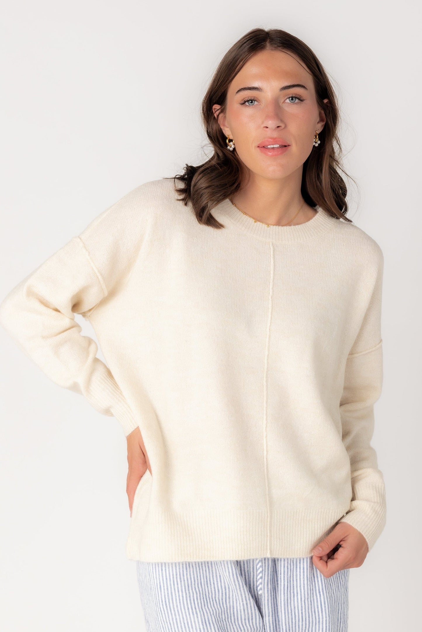 Good Looks Crewneck Sweater WOMEN'S SWEATERS Blu Pepper Cream S