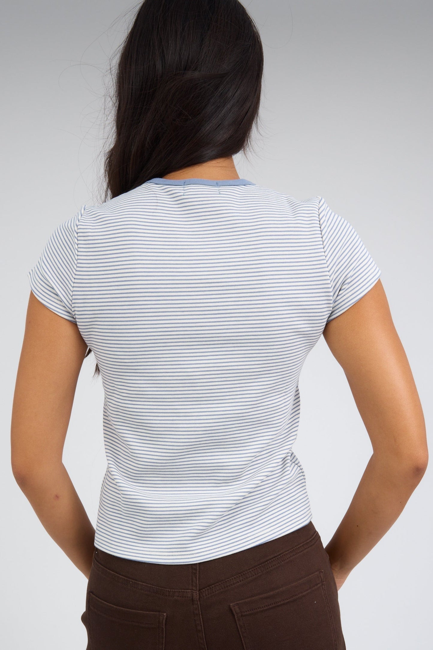 Sydney Striped Tee in white & blue stripe for women and teen girls.