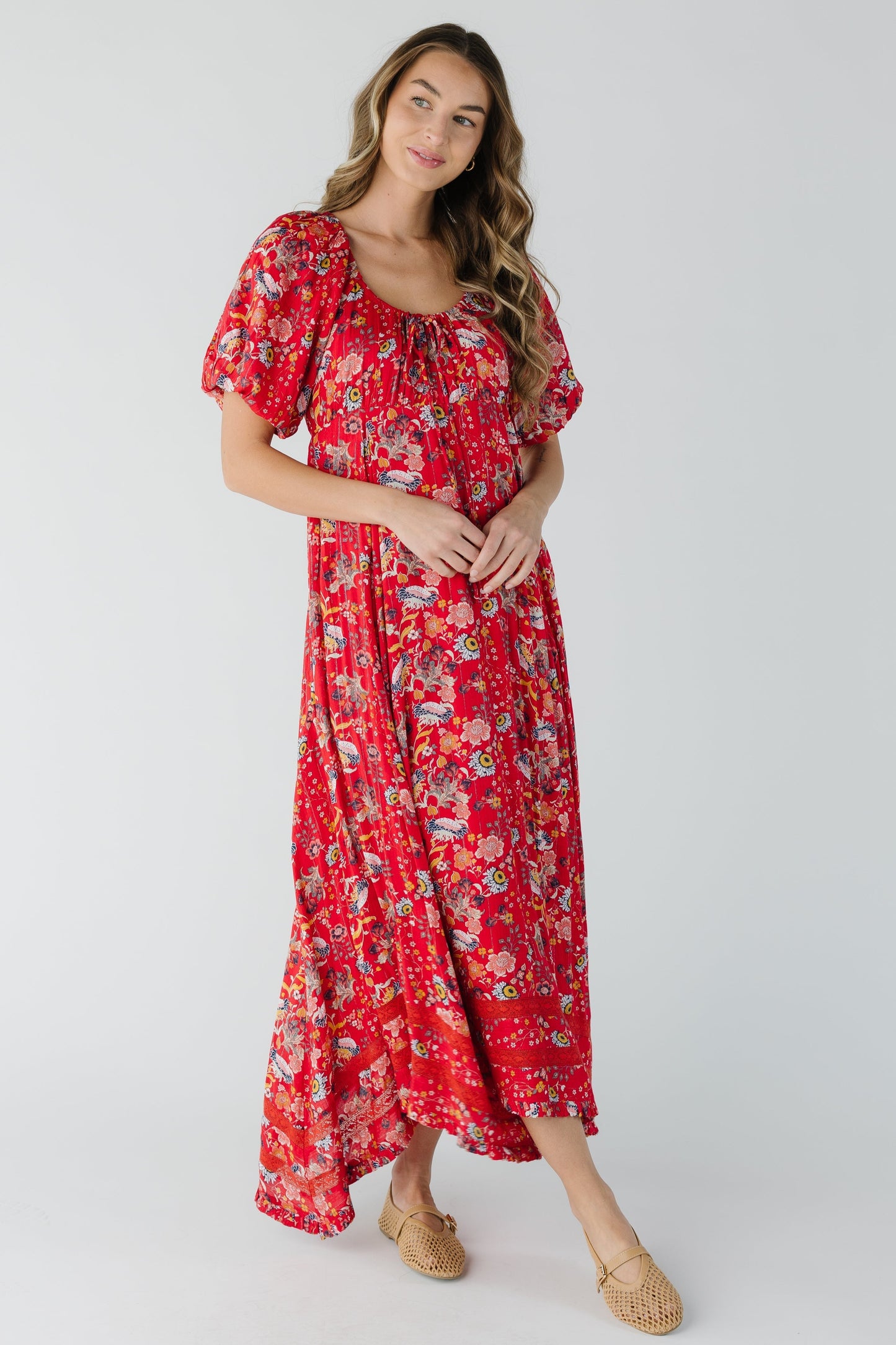 Red floral flowy maxi