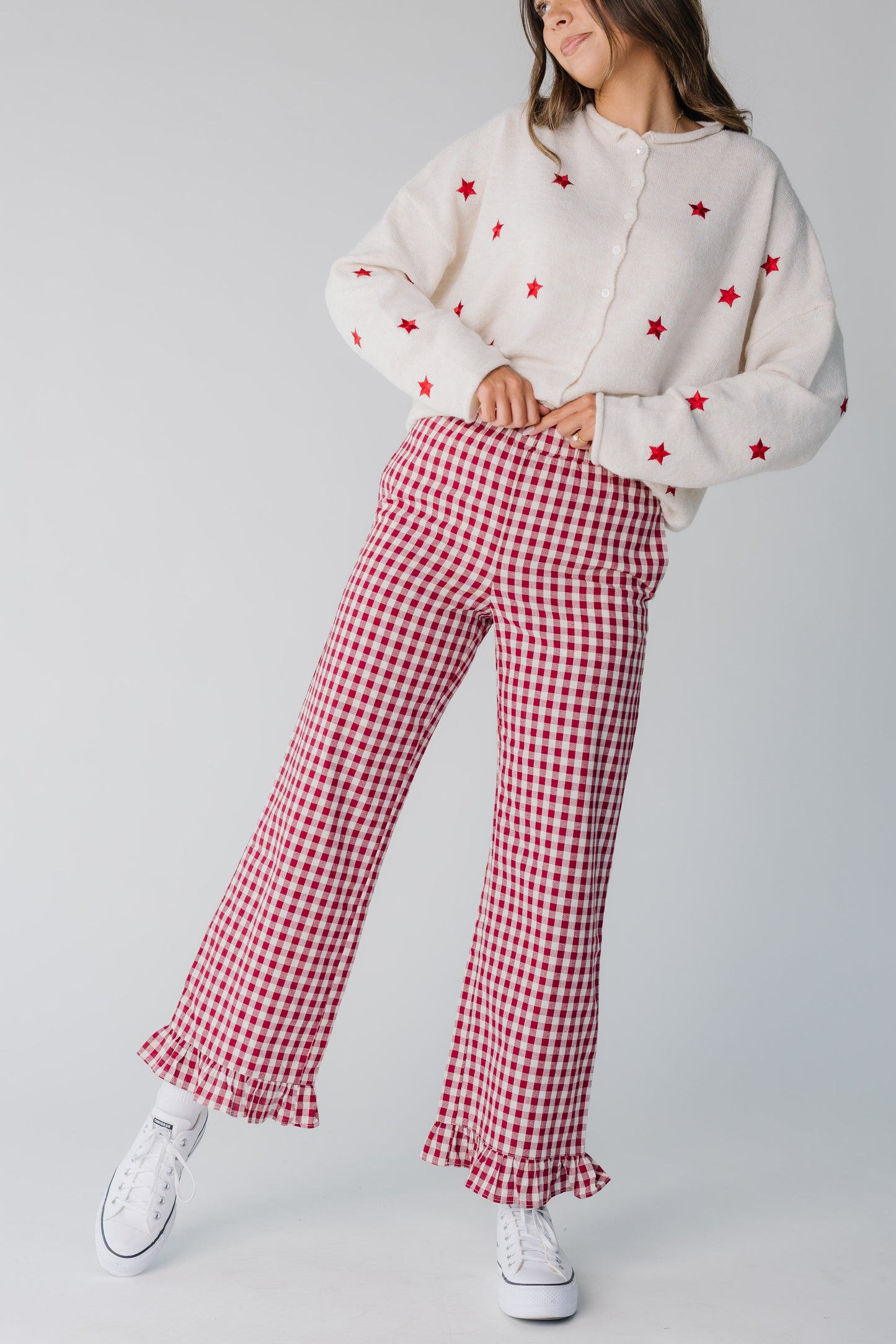 Gingham Checker Travel Pants for women in red