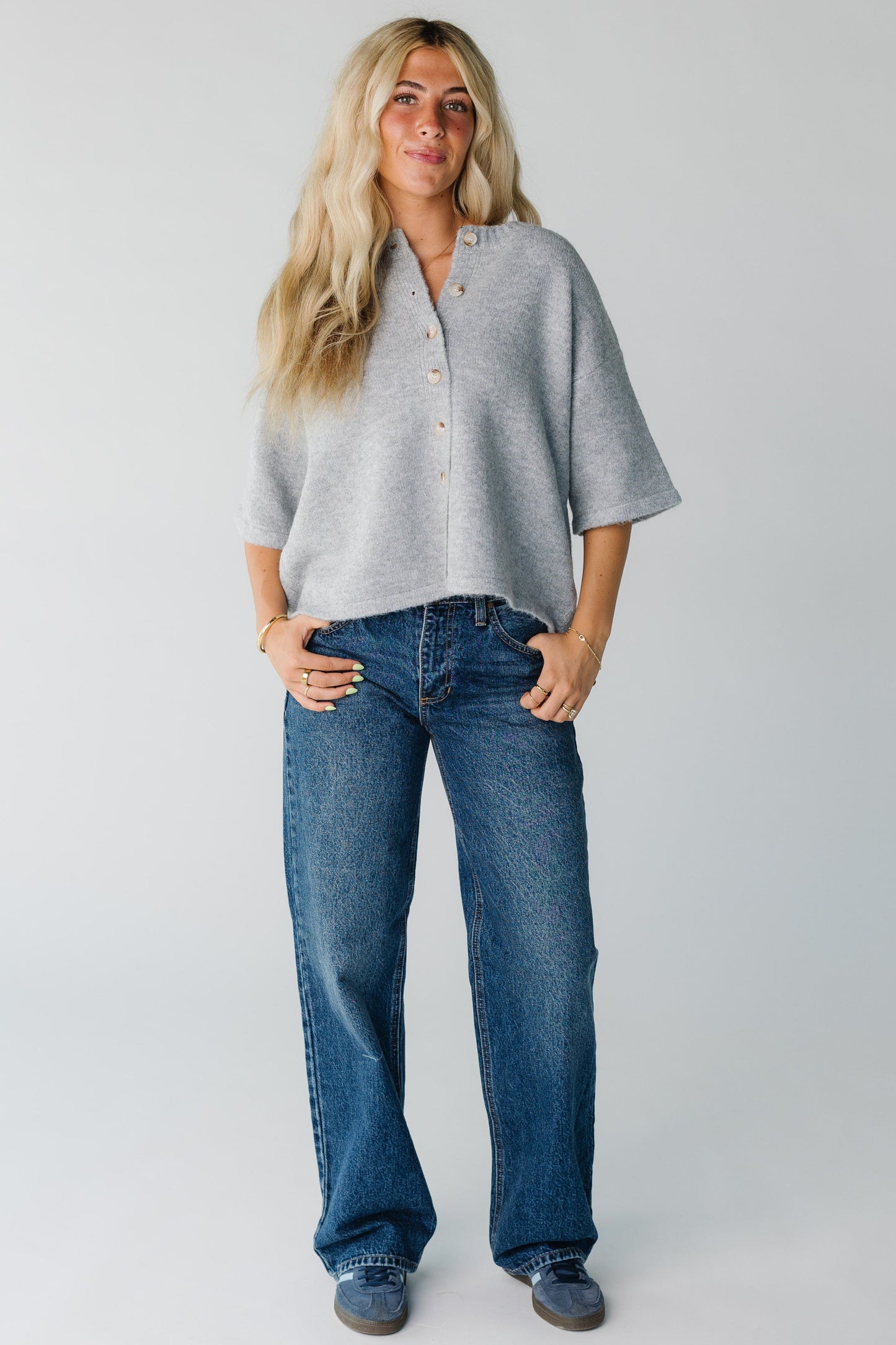 Modest women's dark denim straight leg jeans