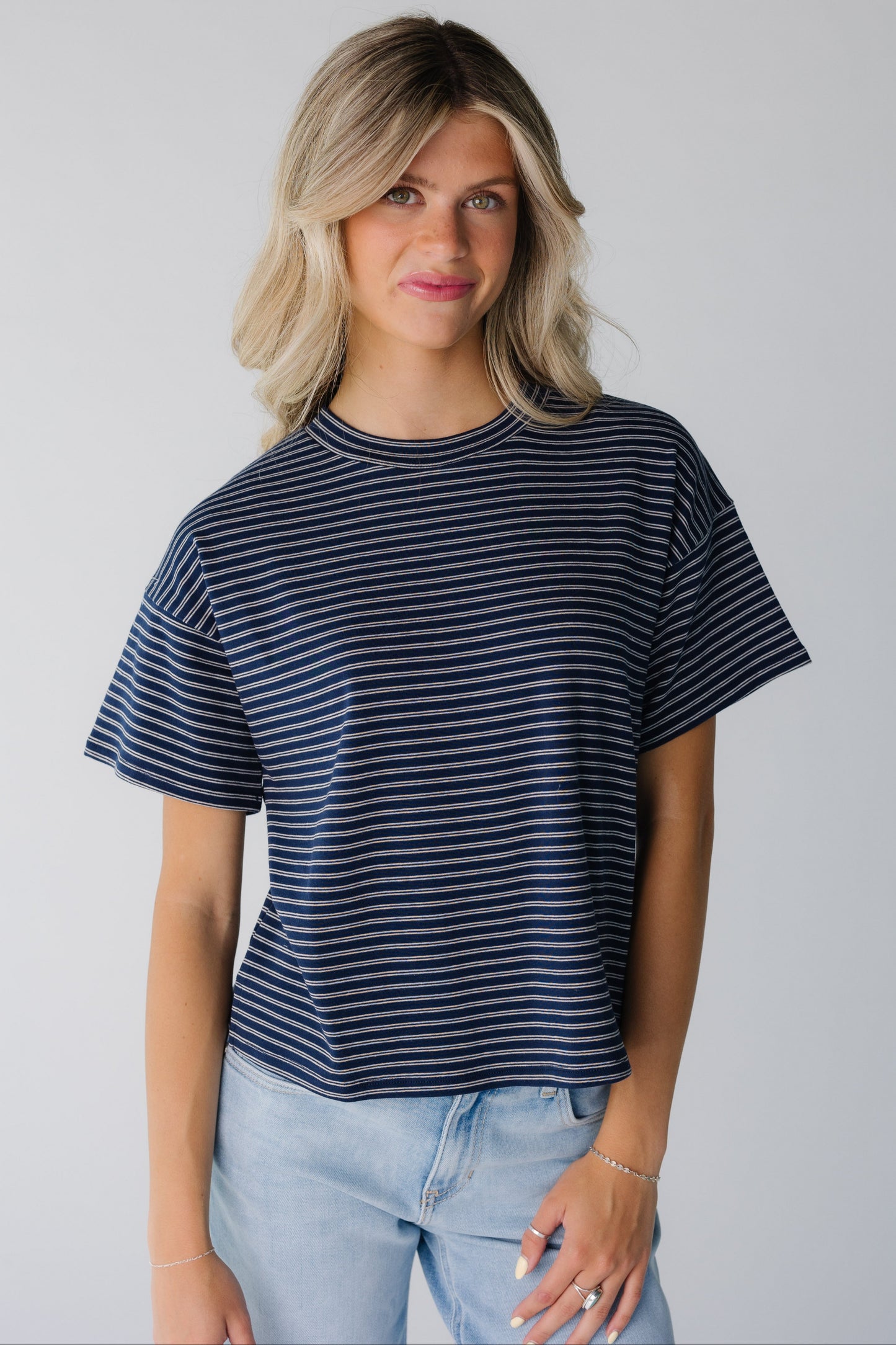 Navy stripe short sleeve boxy tee
