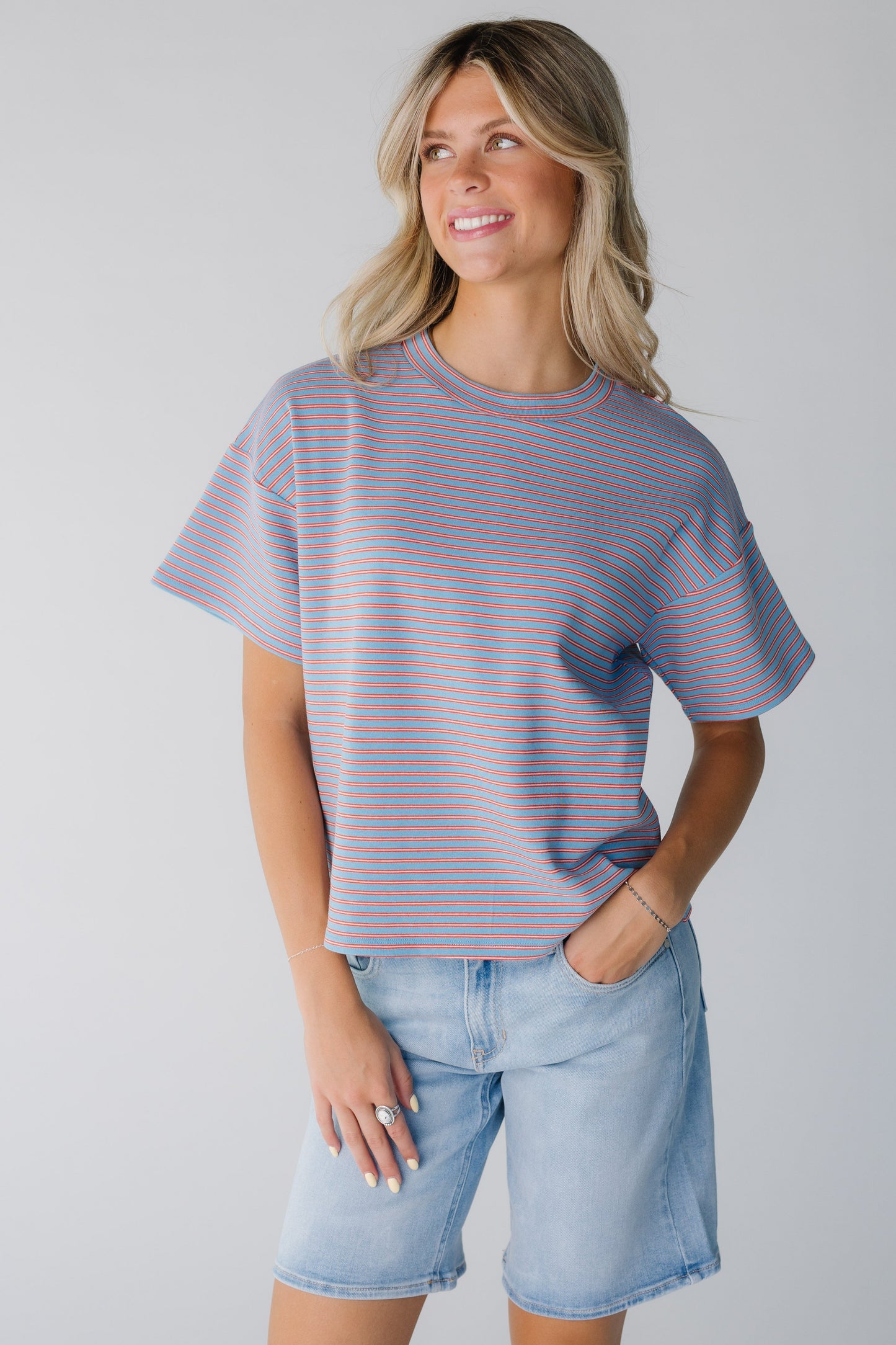 Koko Striped Tee Shirt in sky blue