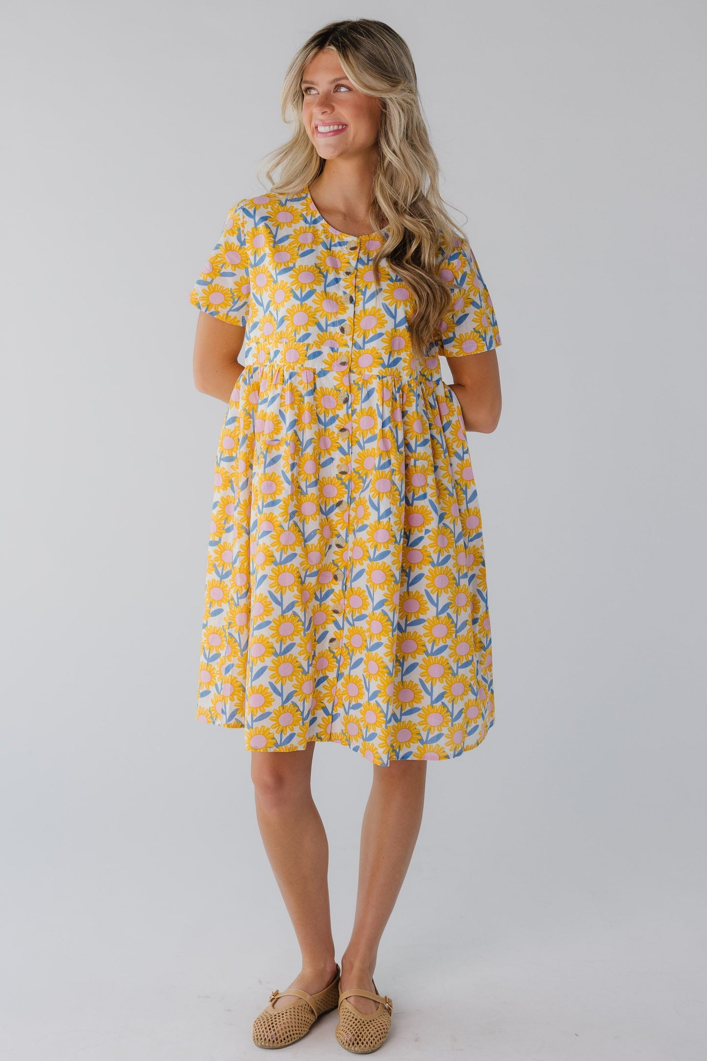 Knee length yellow floral dress
