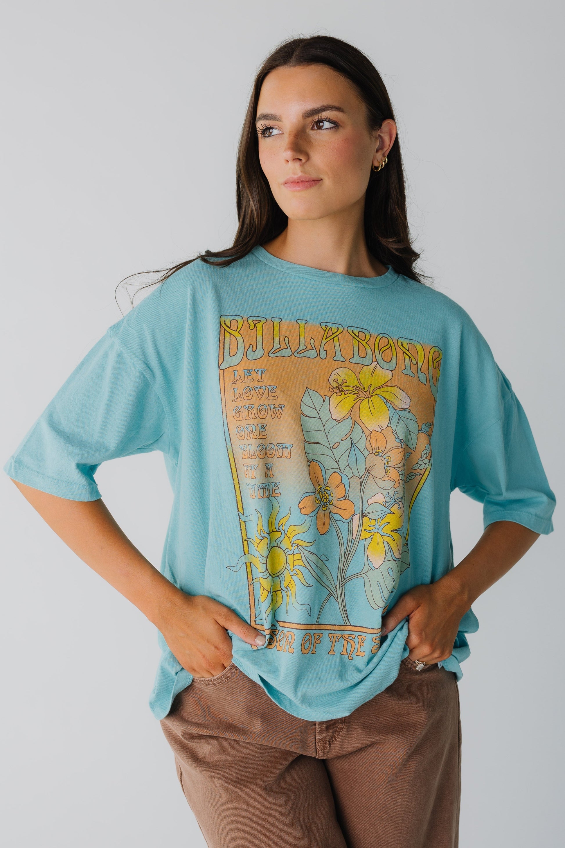 Aqua graphic tee by Billabong in aqua for women