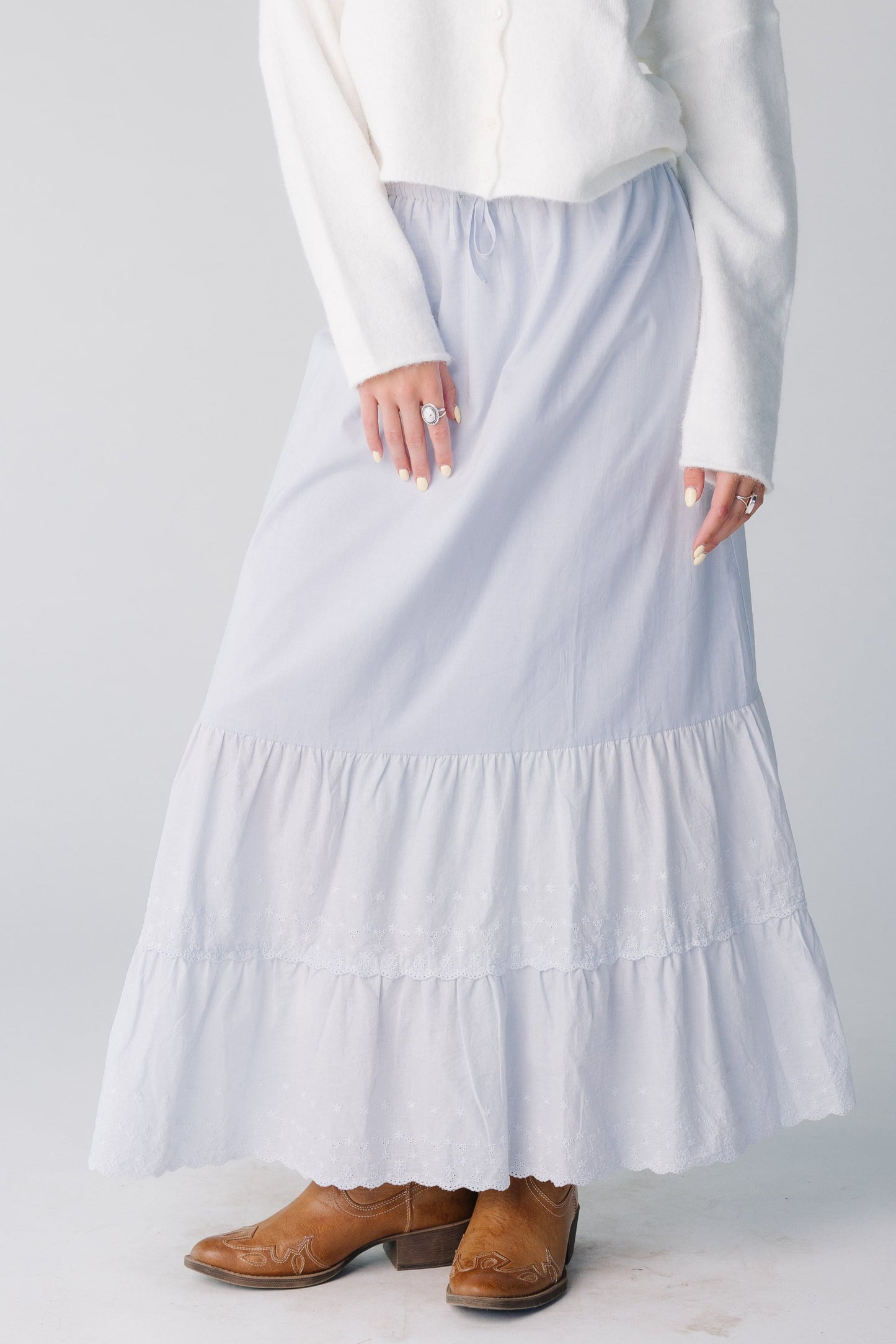 Light blue midi maxi skirt with narrow elastic waist