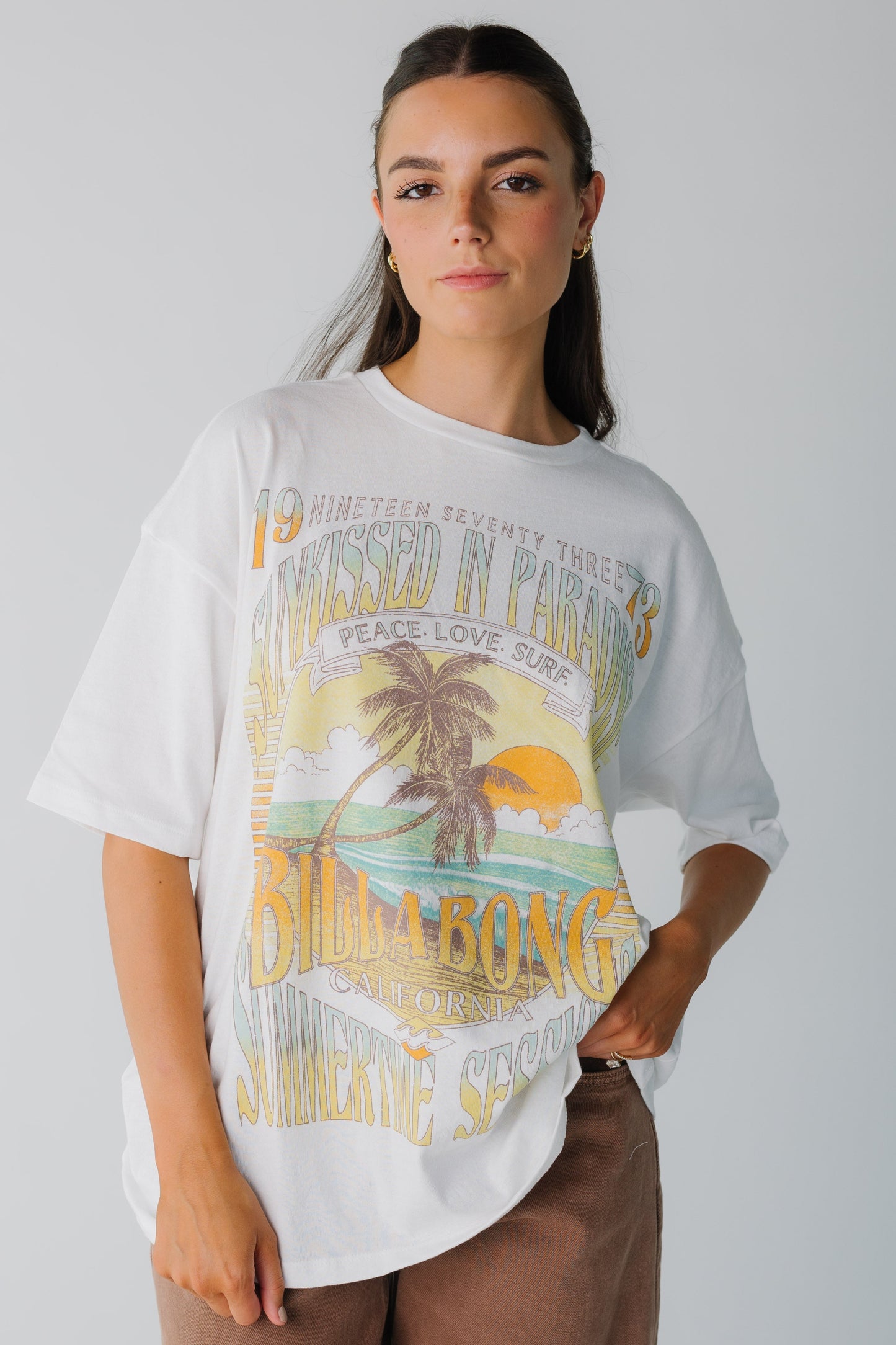 Billabong white graphic tee with short sleeves
