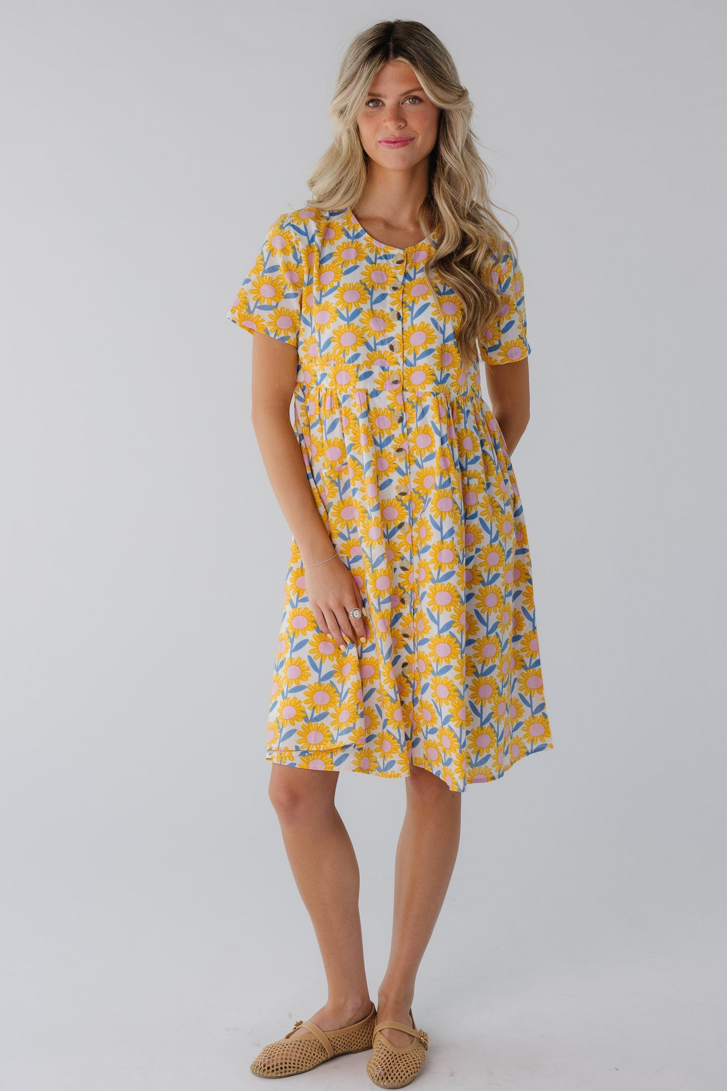 Nile Pocket Dress in yellow floral print
