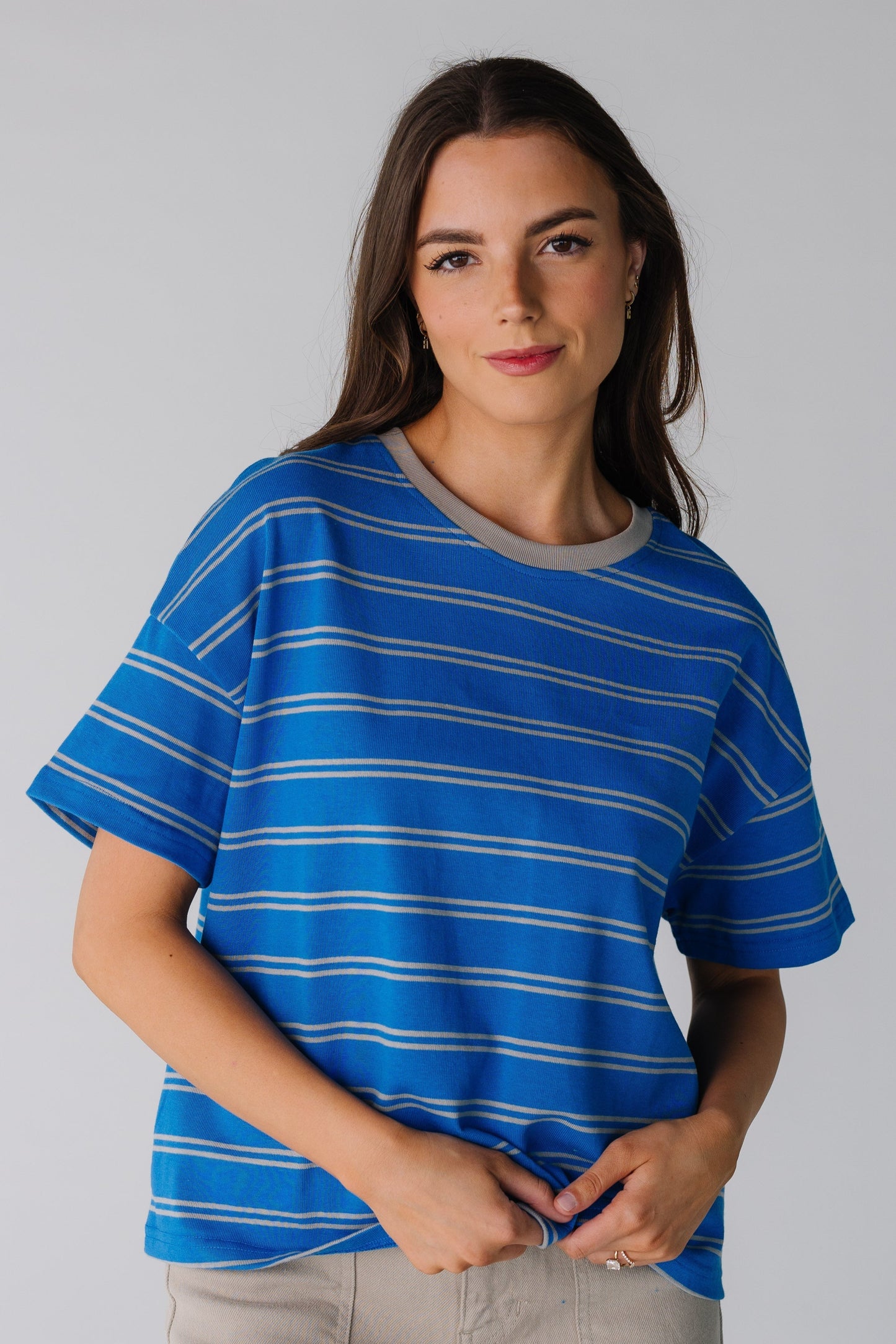 Striped Boxy Tee in royal and grey
