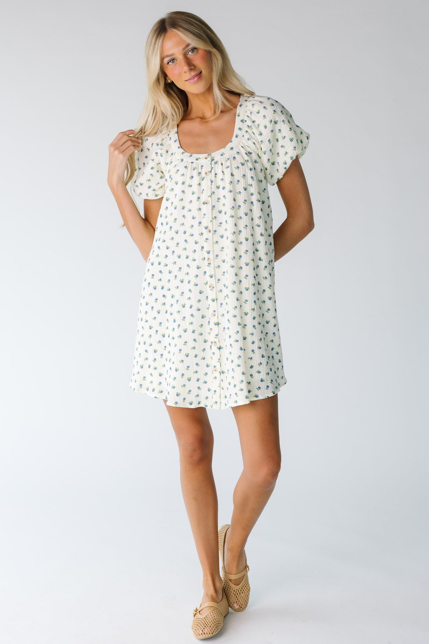 Brass & Roe Ellie Gauze Print Dress WOMEN'S DRESS brass & roe Ivory XS