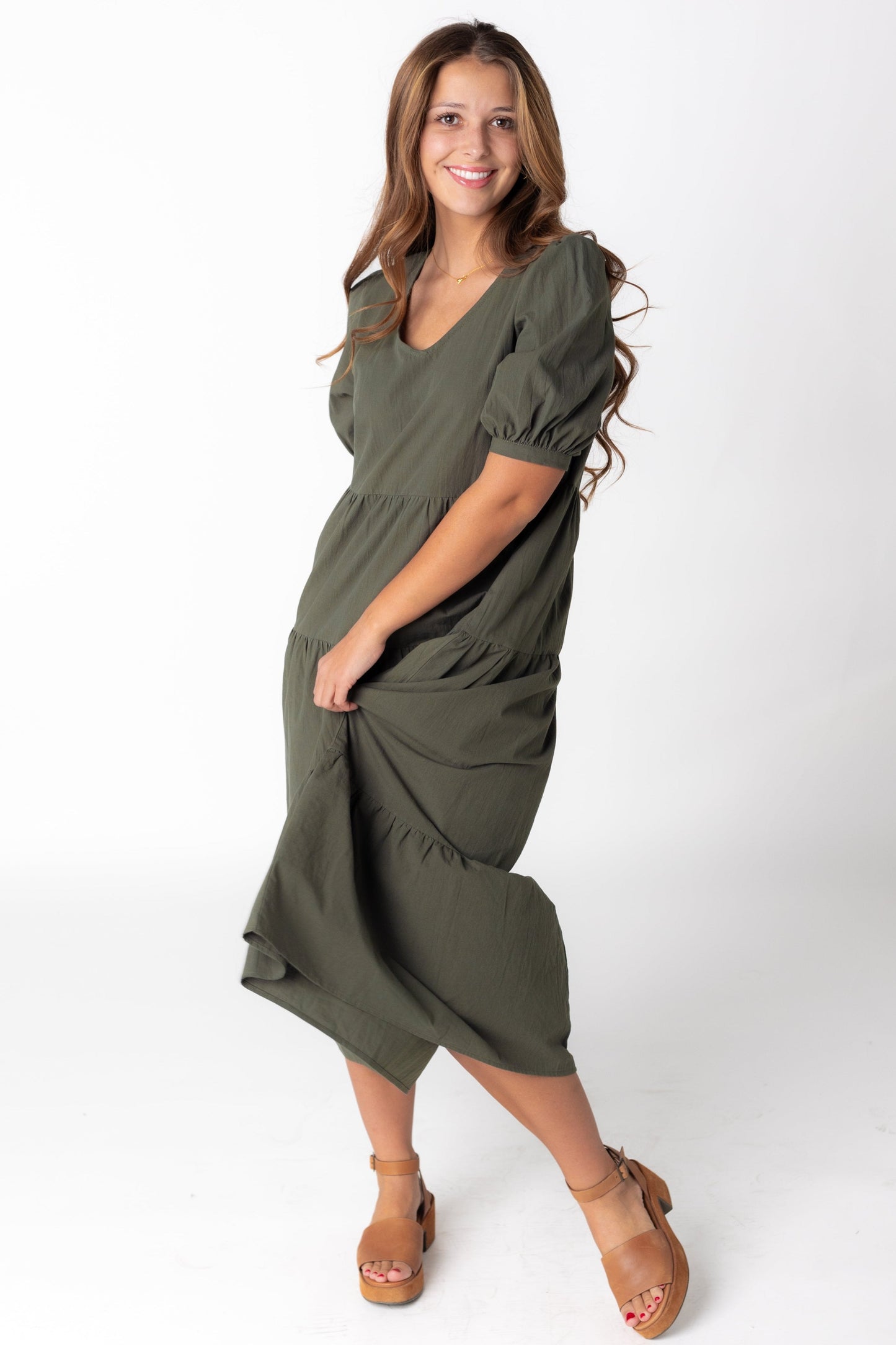 Brass & Roe Jayden V-Neck Dress WOMEN'S DRESS brass & roe Dark Green XS