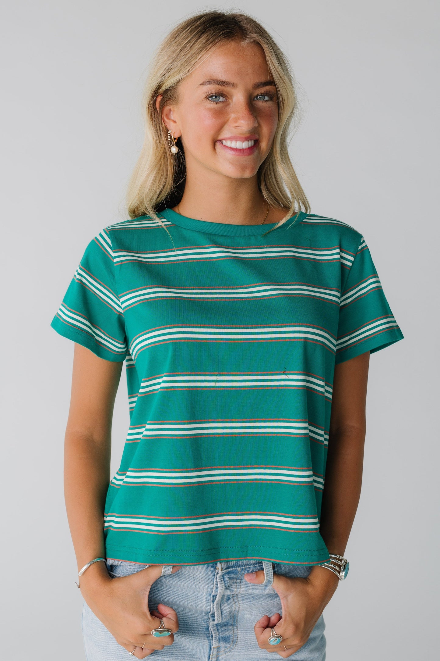 Brass & Roe New Era Tee WOMEN'S T-SHIRT brass & roe Green Stripe XS