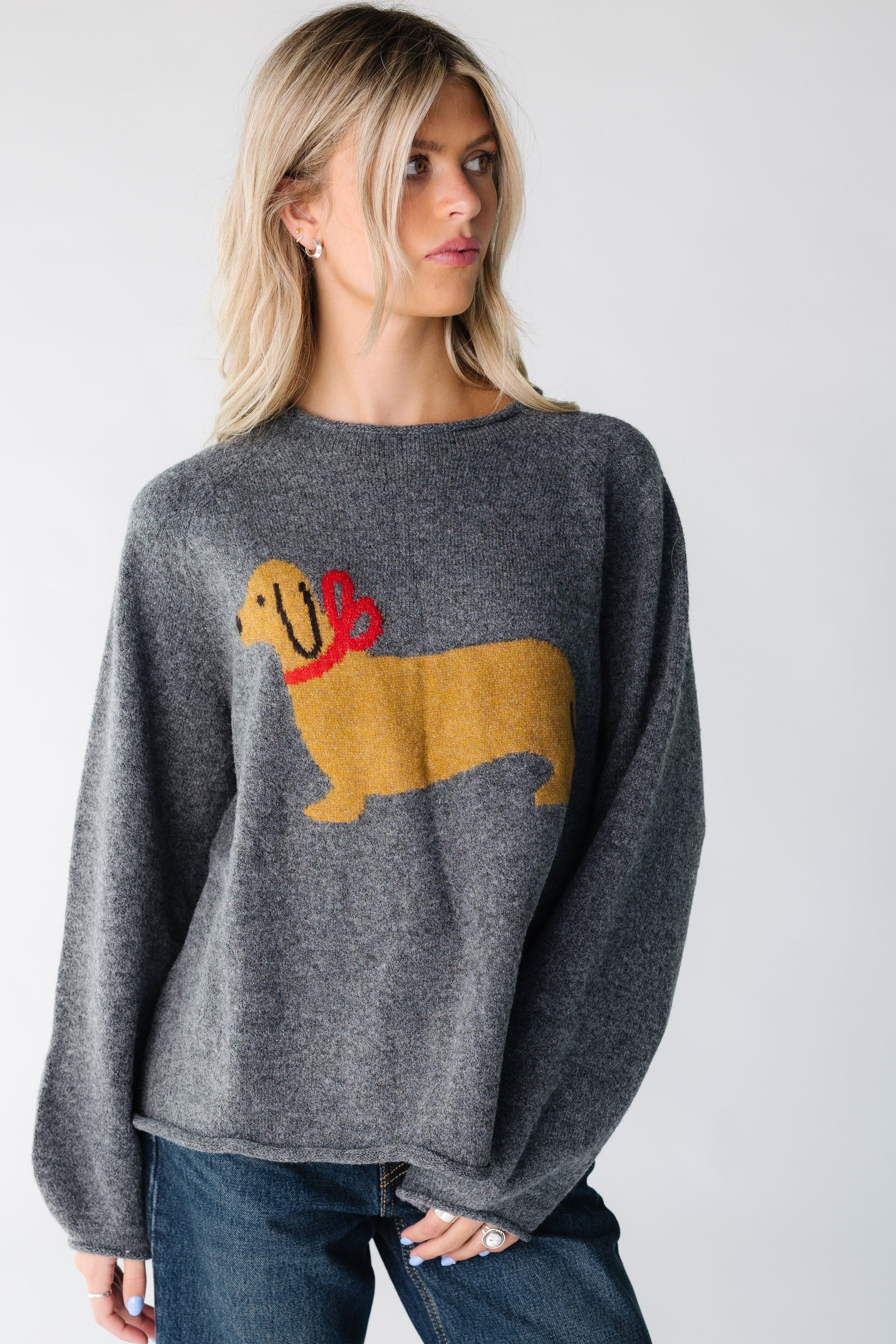Dog Gone sweater for women in charcoal grey