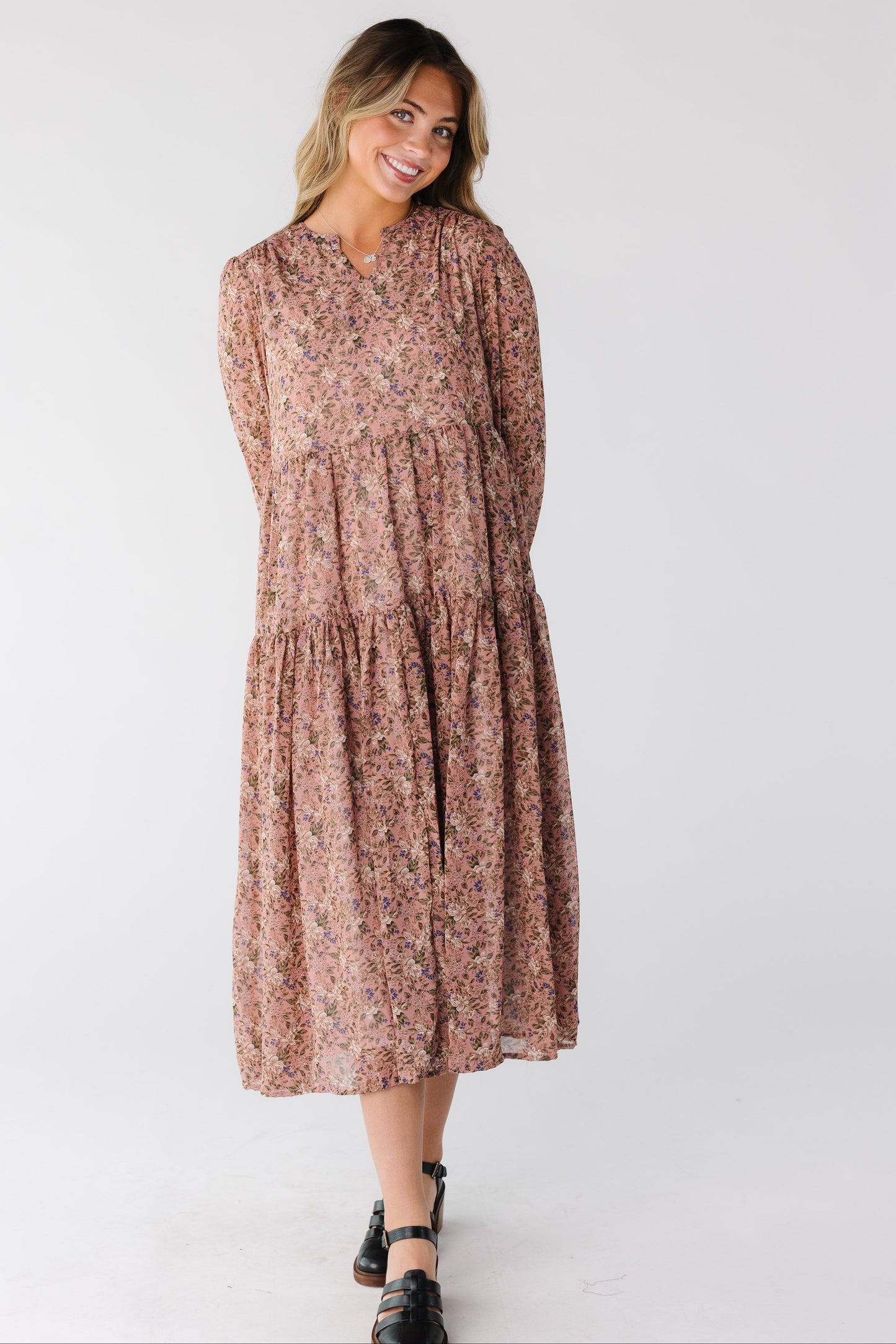 Brass & Roe Roxi Dress for women and teens in mauve floral print