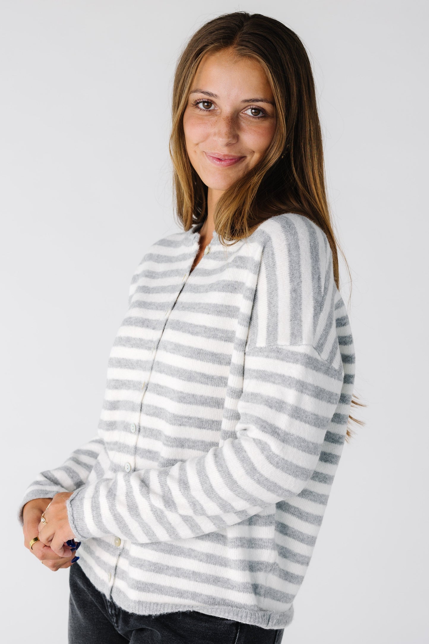 Modest women and teens stripe cardigan in heather grey
