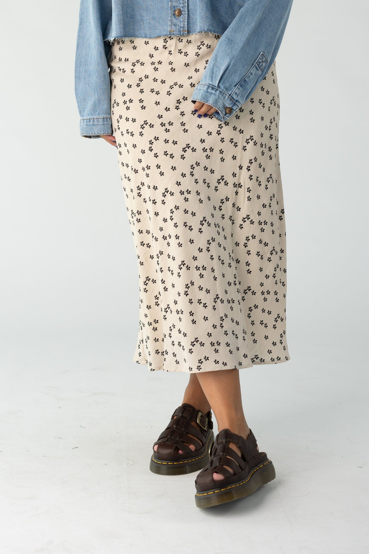Modest midi skirt for women and teens in tan print