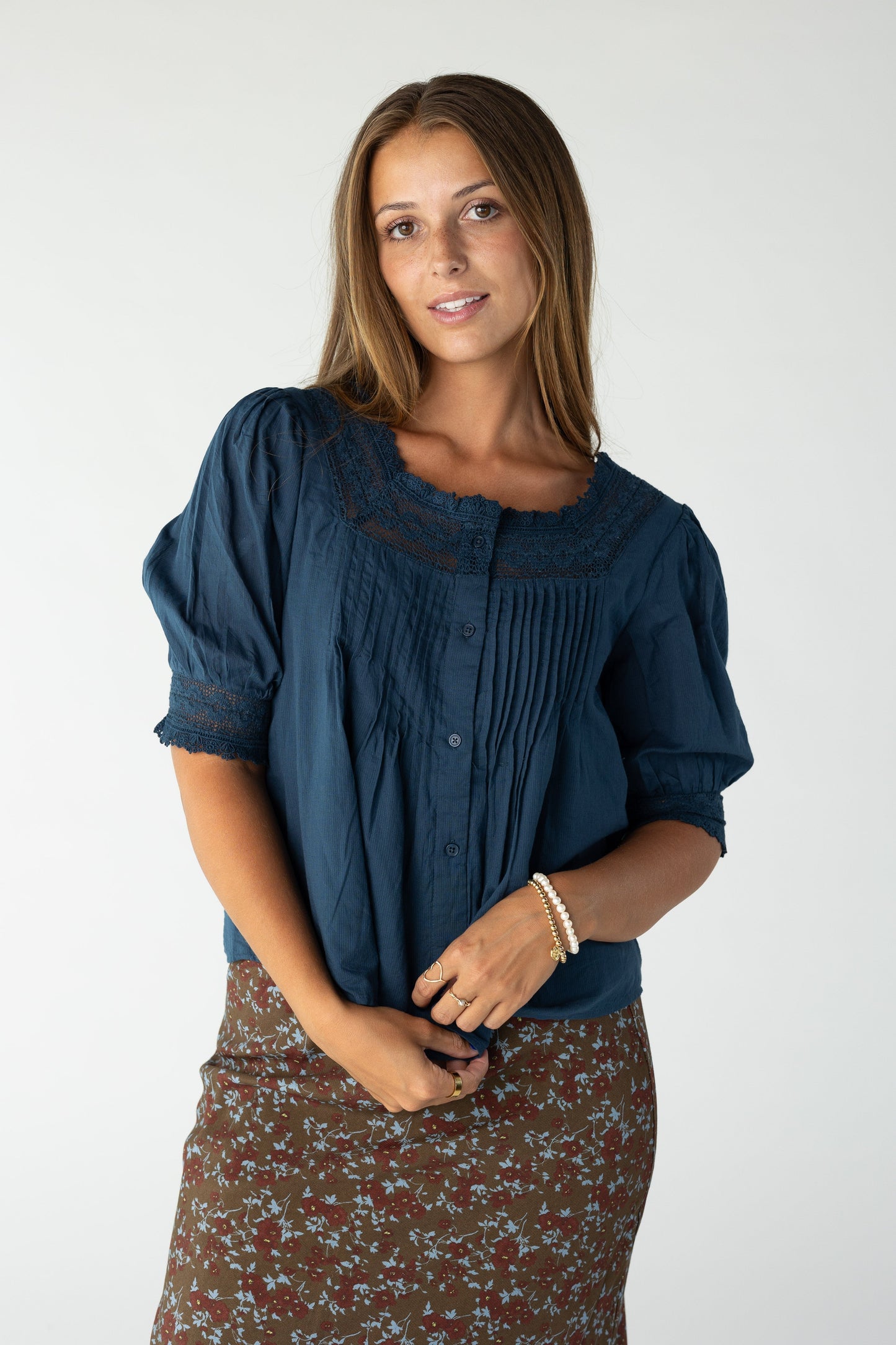 Citrus- Going Out Lace Top foe women and teens in navy