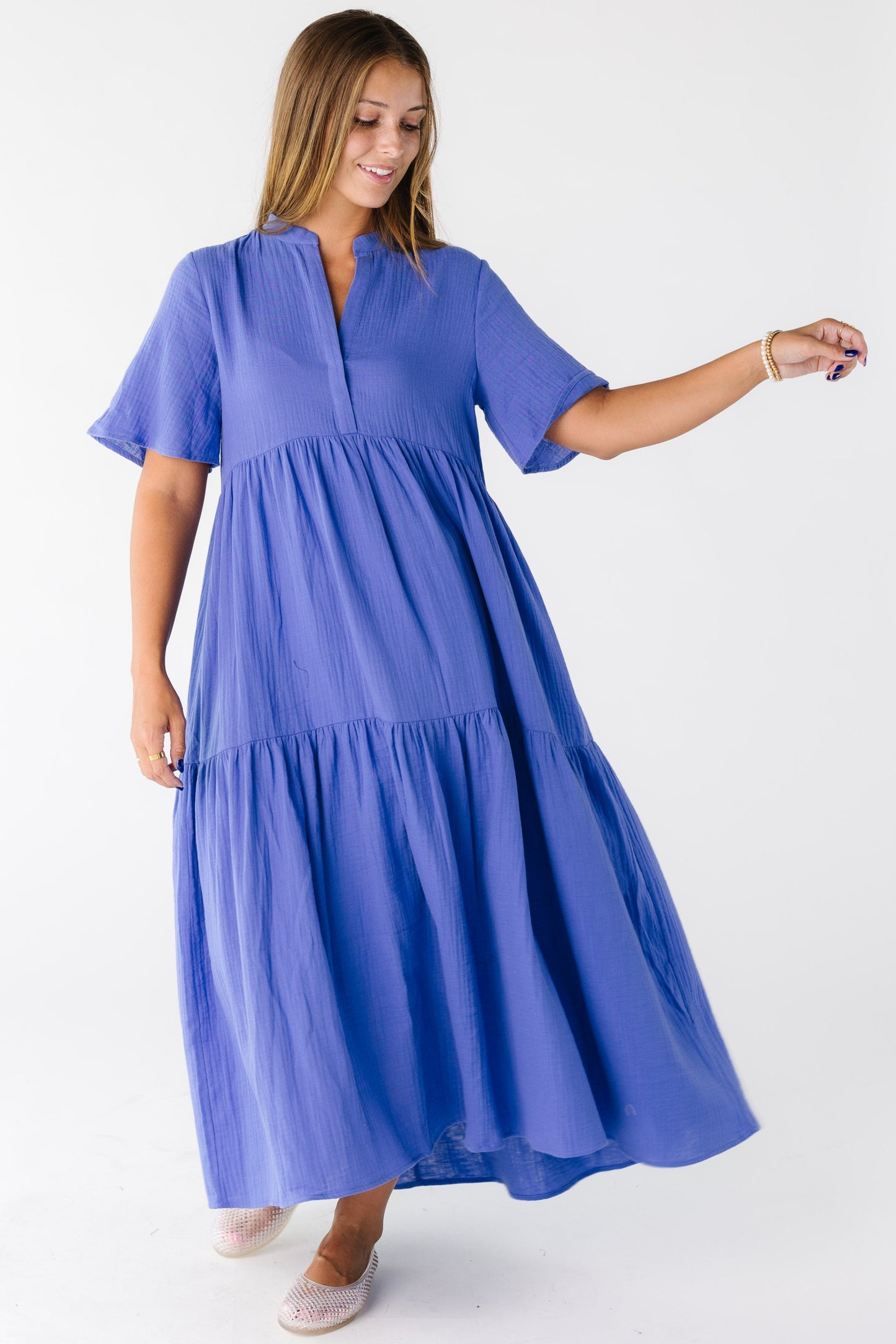 Brass & Roe The Pondering Gauze Dress for women and teens in periwinkle blue