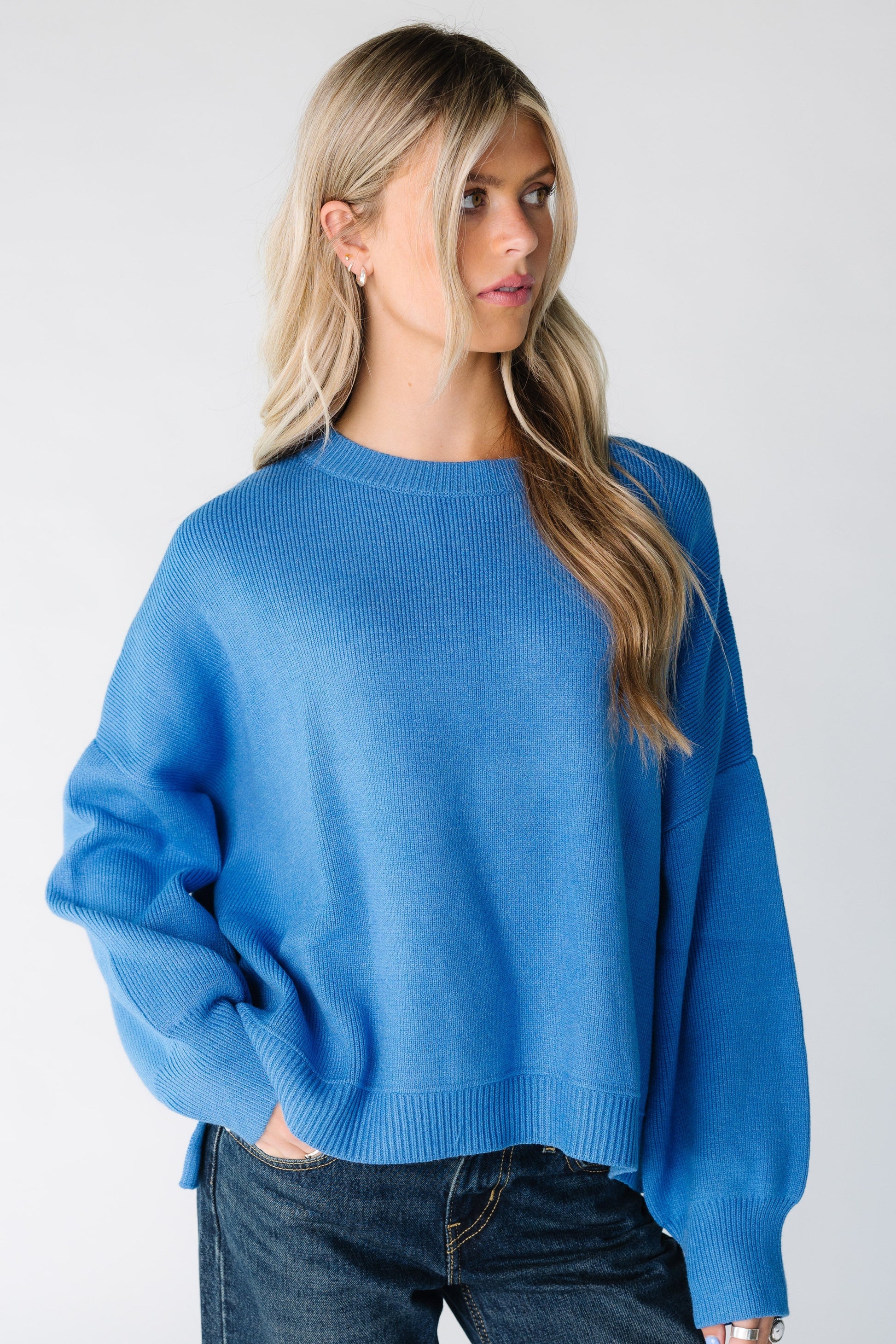 Modest women's long sleeve  sweater with crew neckline