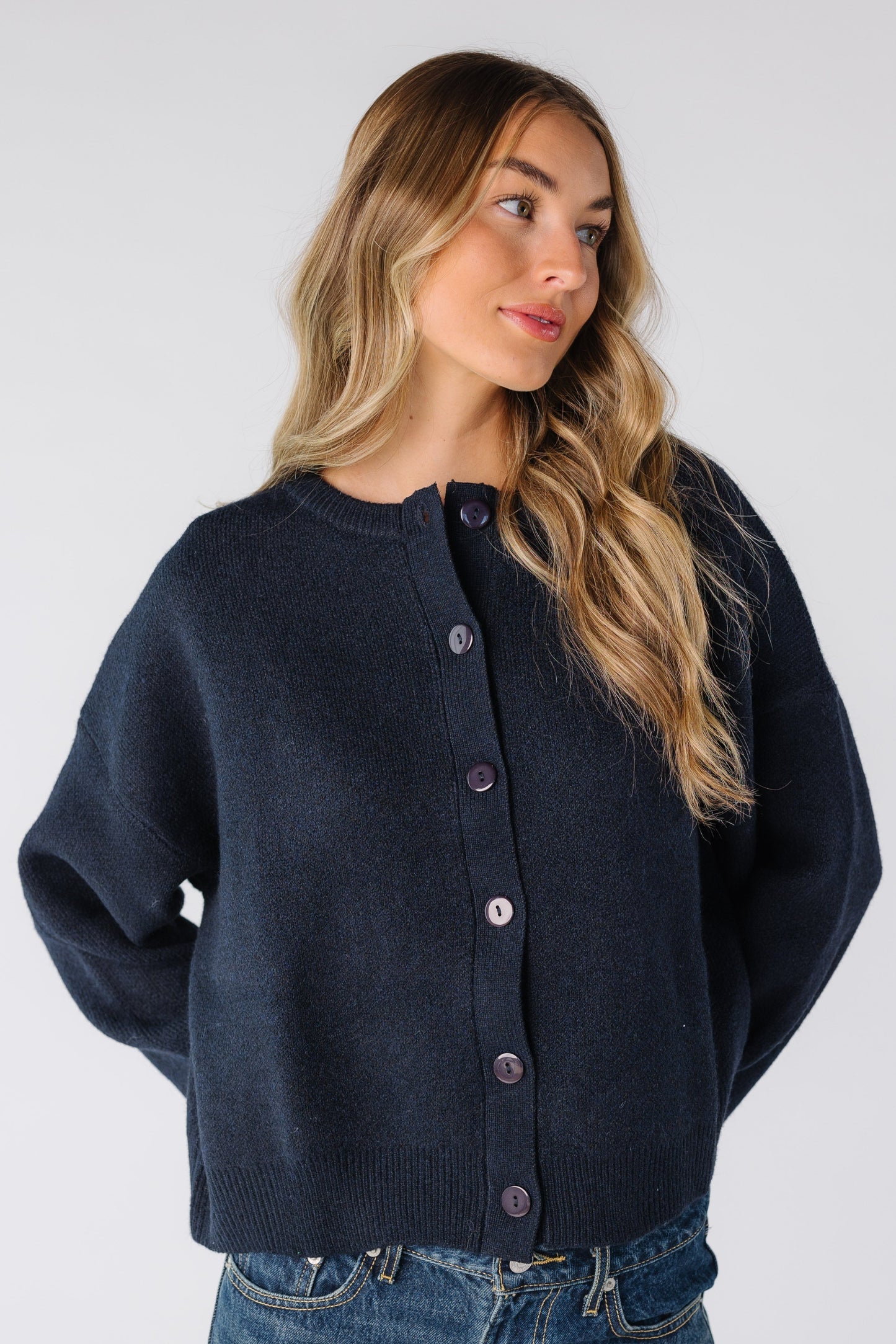 The Underestimated Cable Knit Cardigan for women in navy