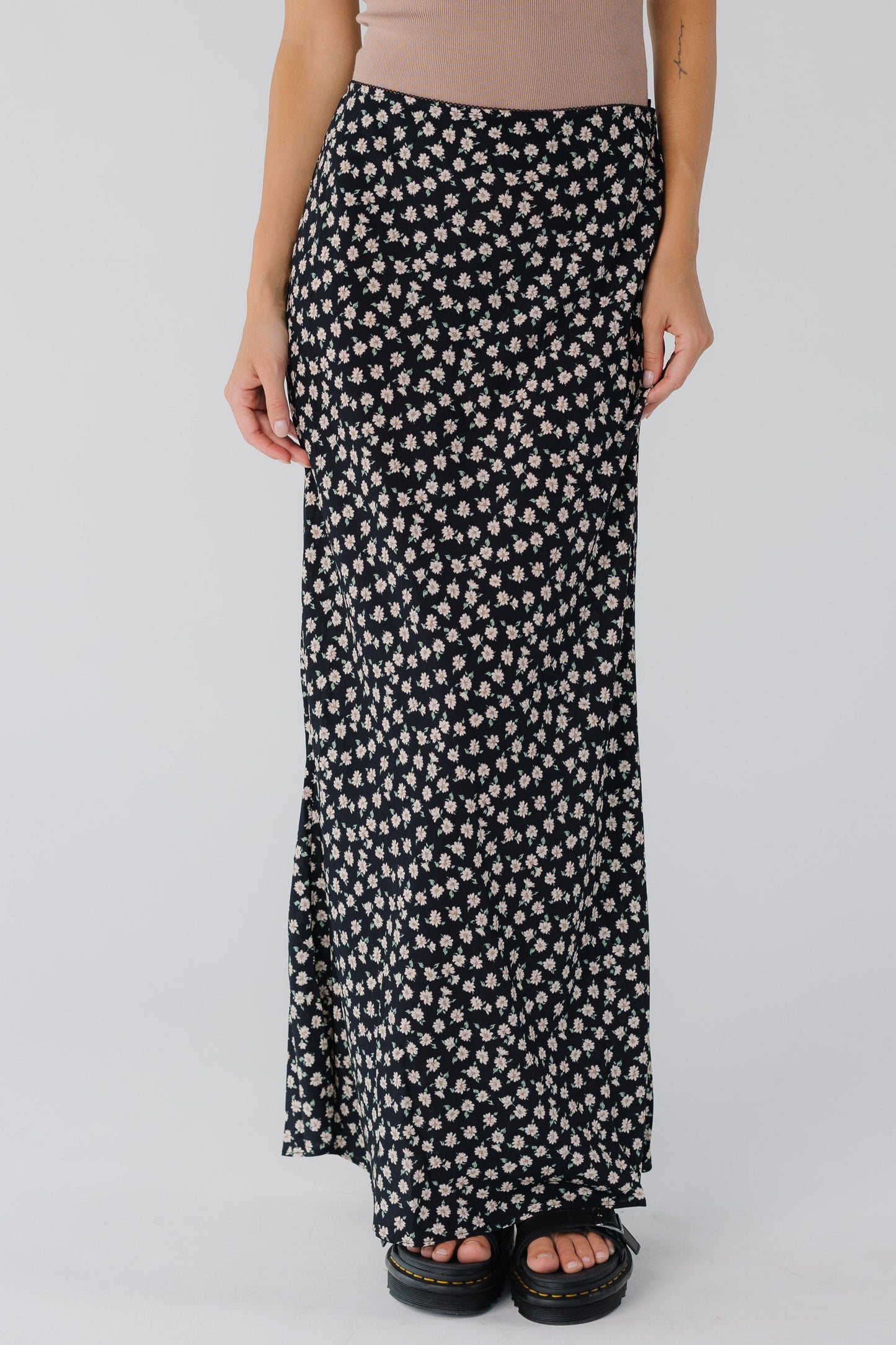 Black floral maxi skirt