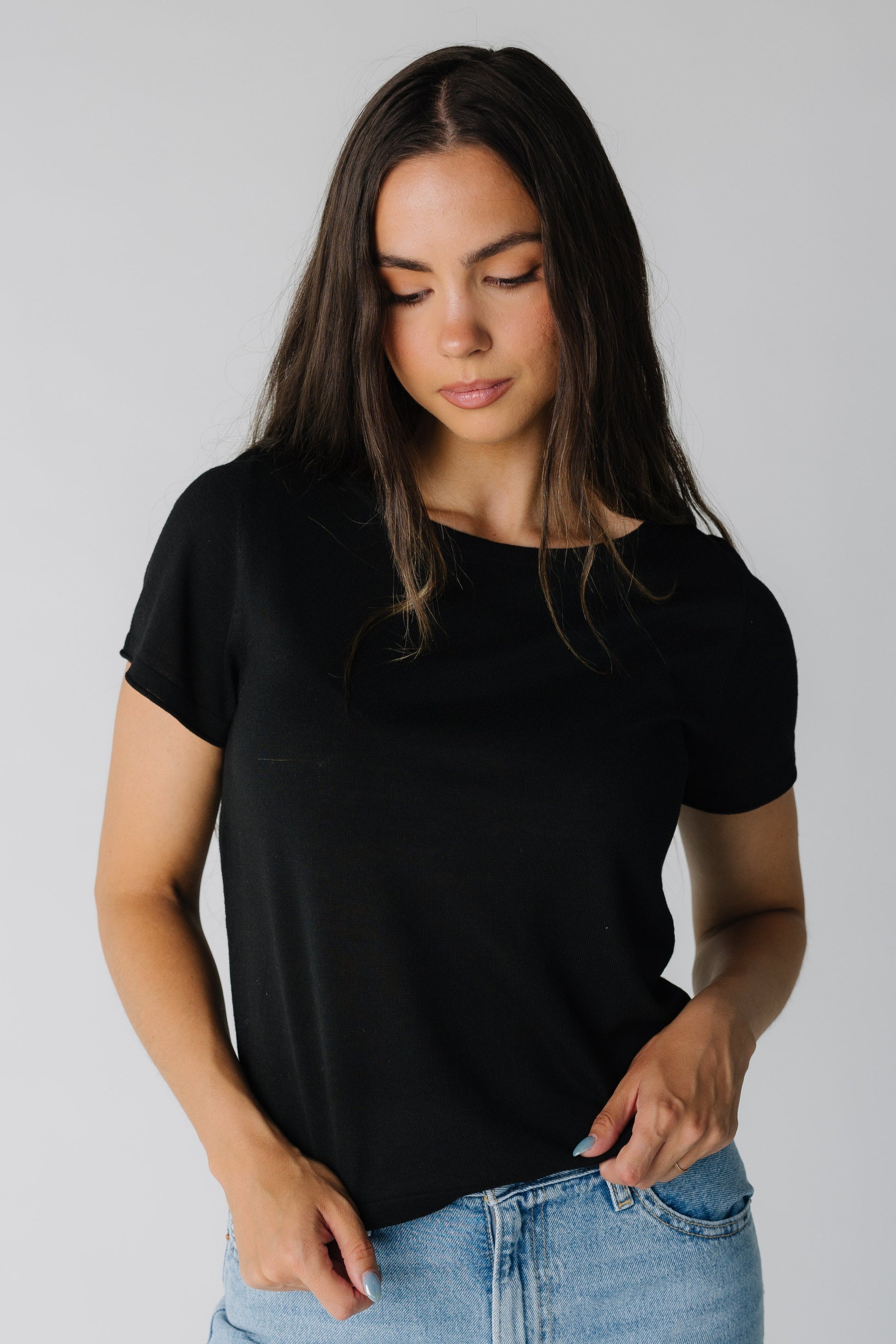 Black short sleeve women's sweater