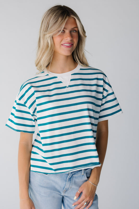 Brass & Roe The Steph Tee in green stripe