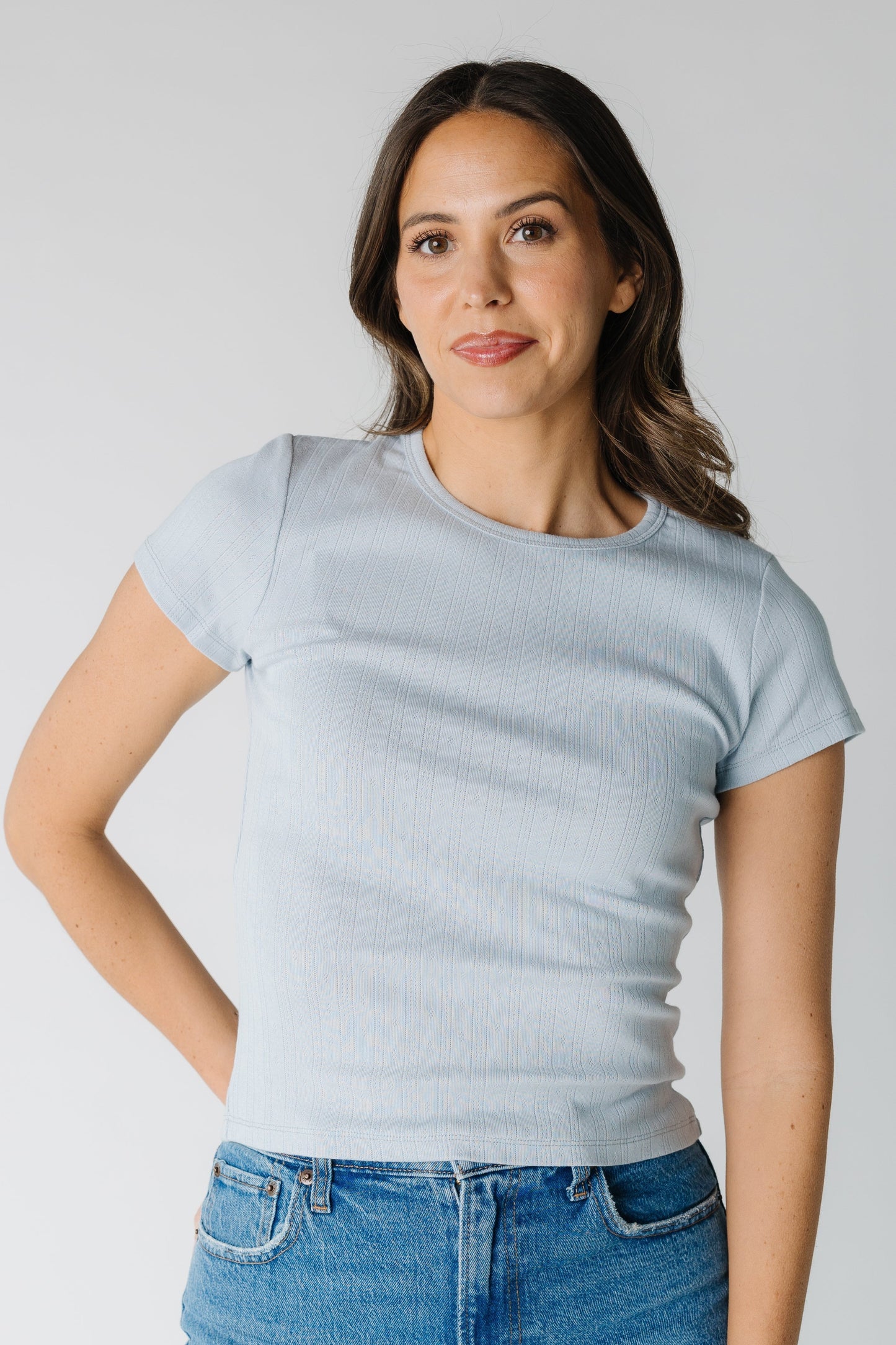 The Esther Top in blue pointelle