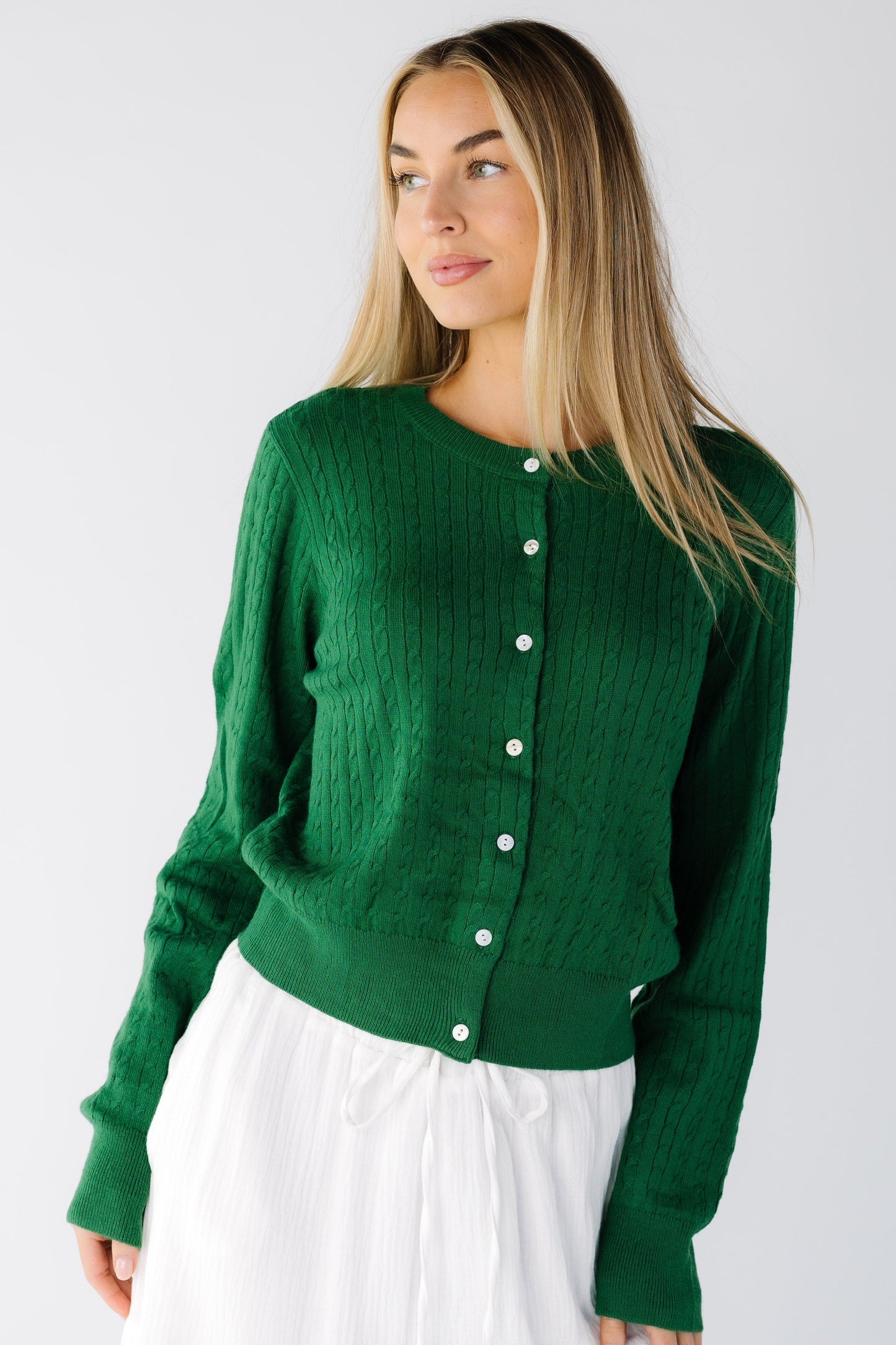 Sloane Cable Knit Cardigan for women and teens in green
