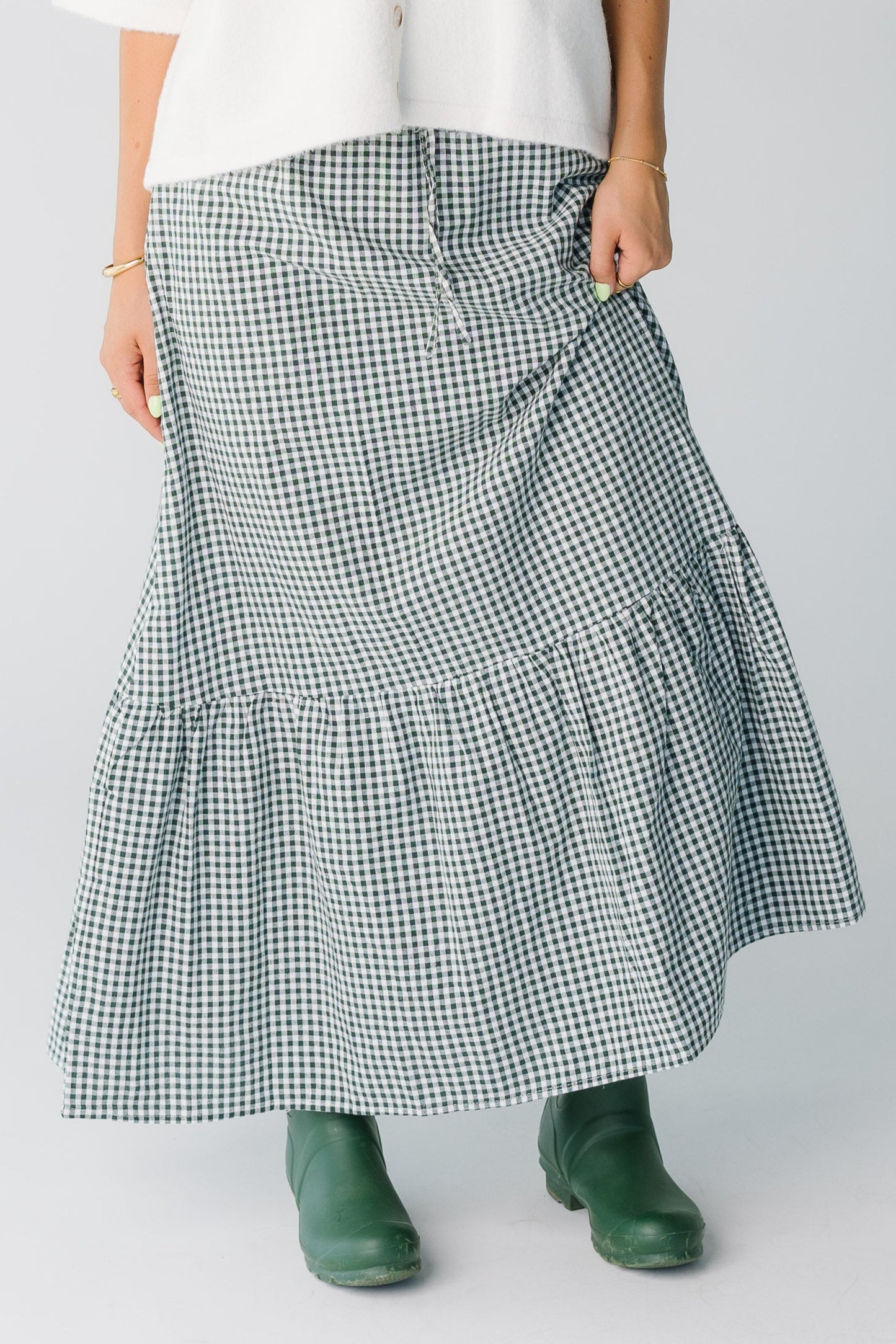 Tricia Gingham Skirt for women in forest green