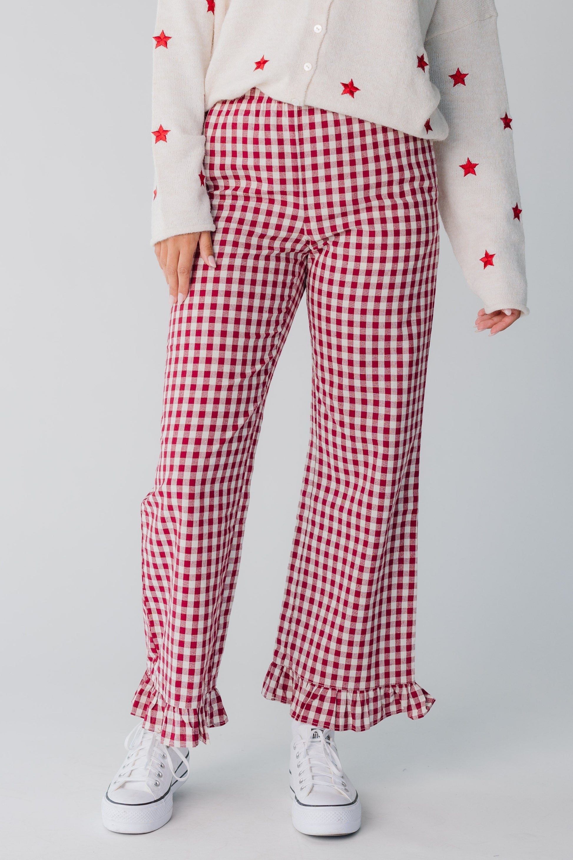 Modest full length gingham women's pant in red