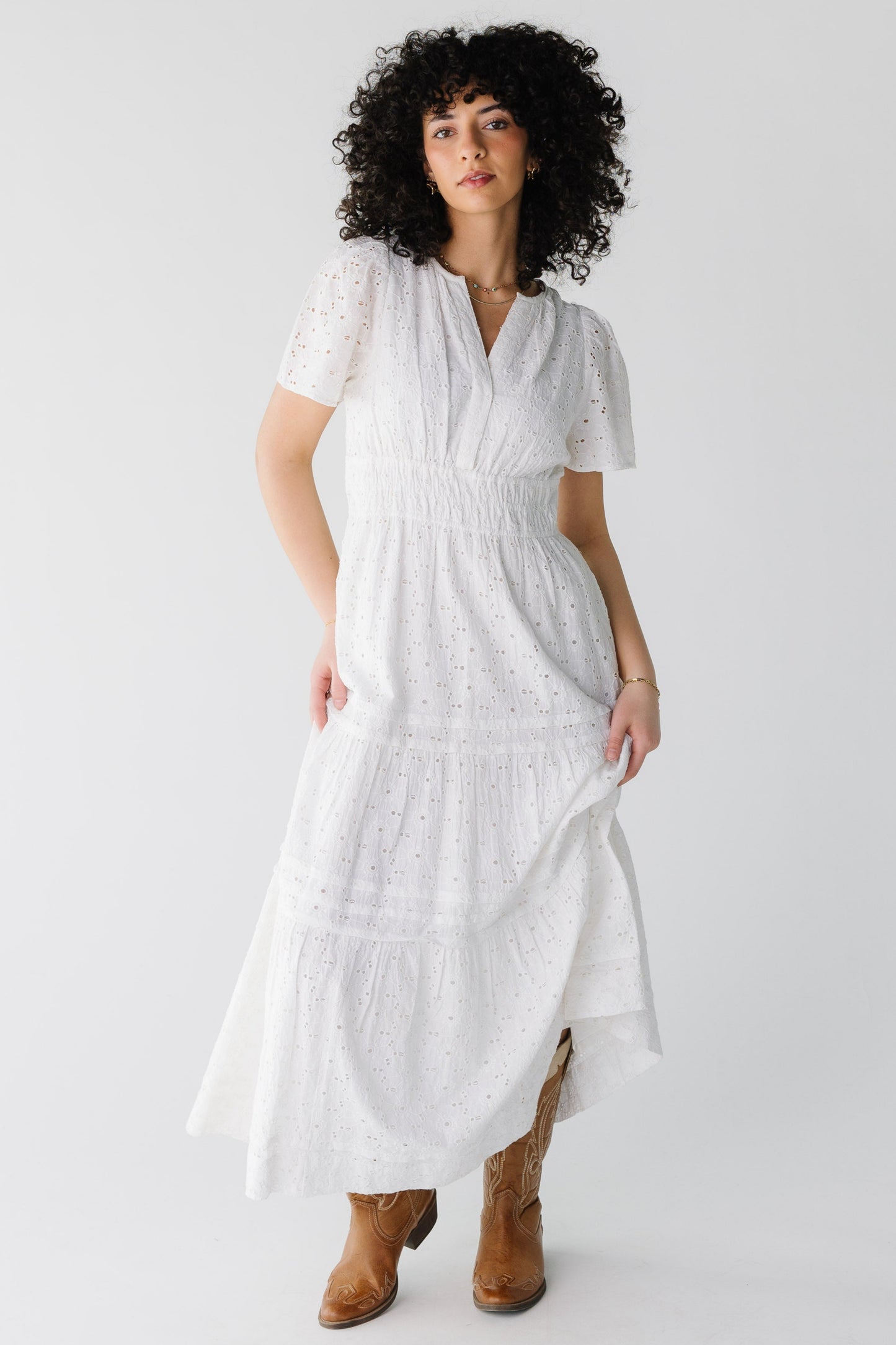 Citrus Eyelet Shae Dress in white