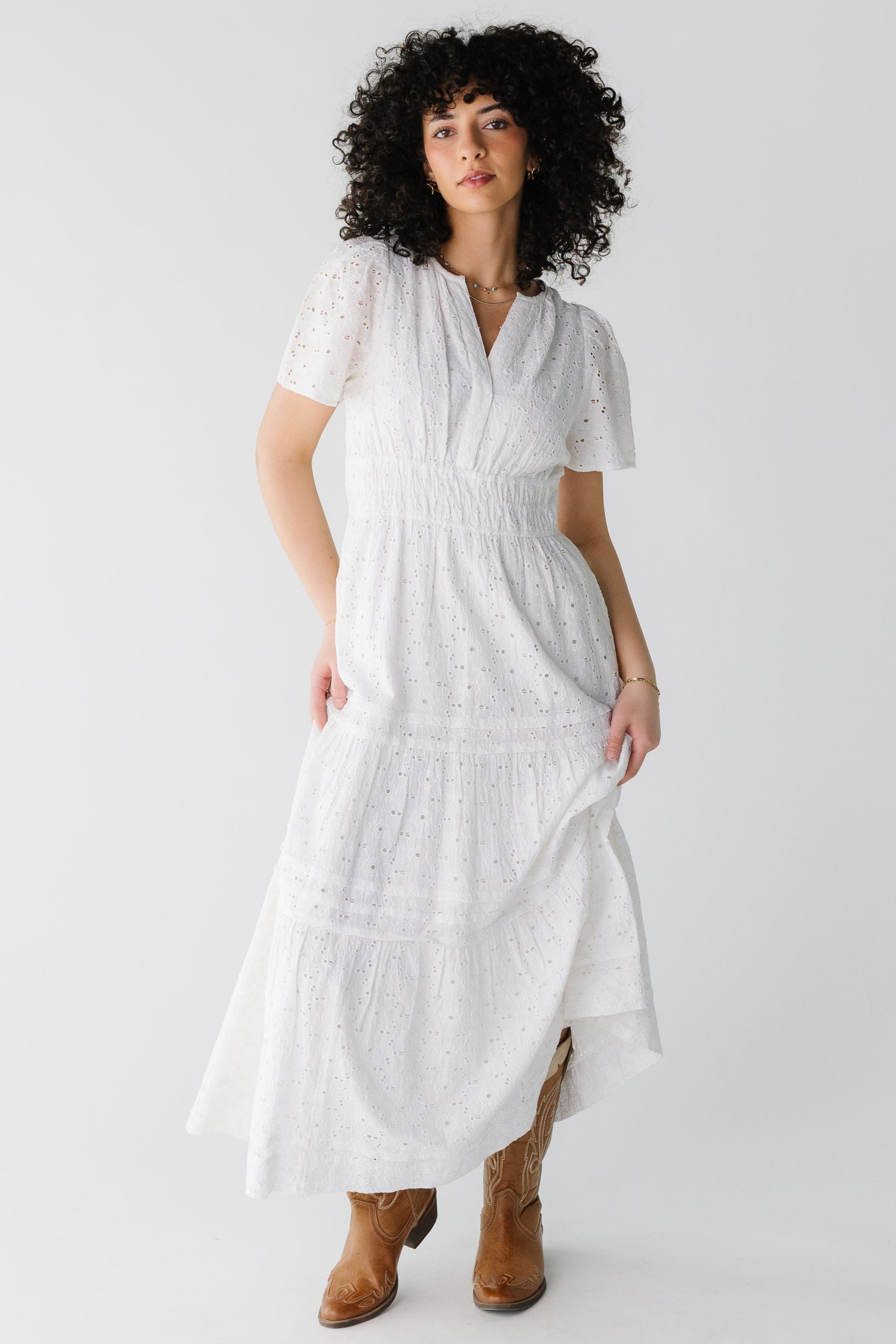 Citrus Eyelet Shae Dress in white
