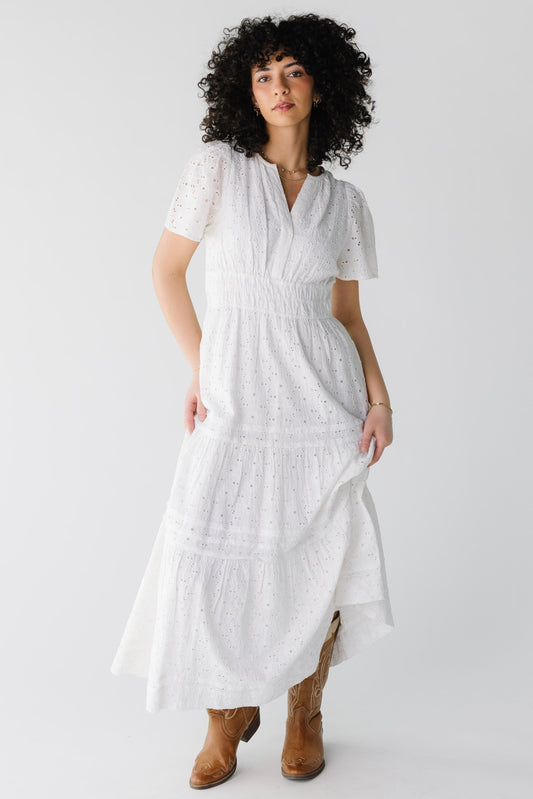 Citrus Eyelet Shae Dress in white