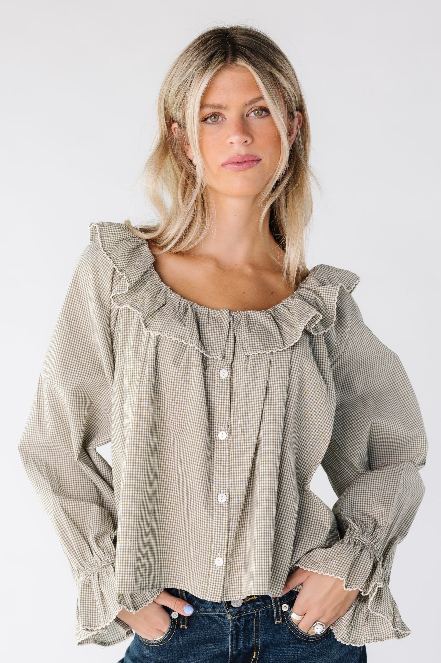 Best of Gingham Blouse for women in sage