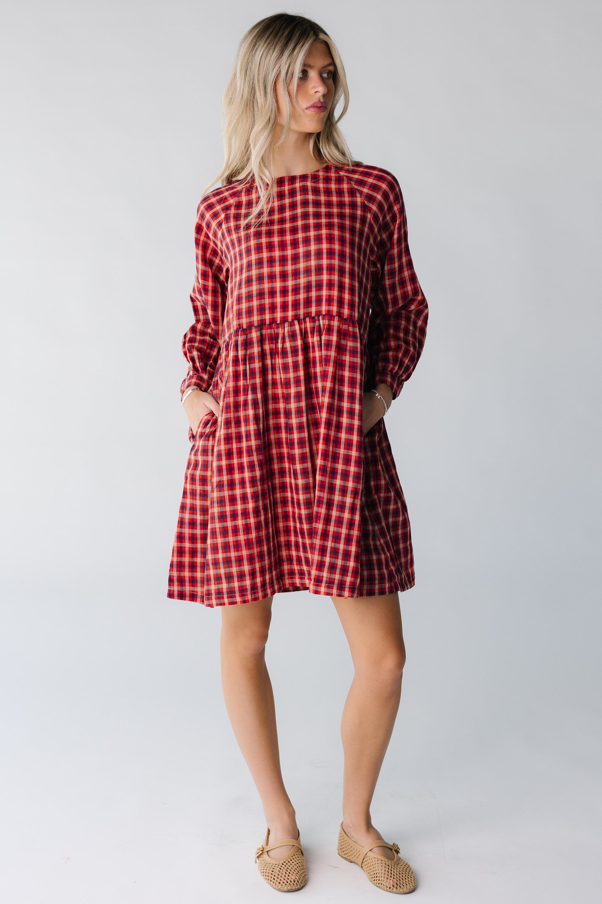 Brass & Roe Harper Plaid Dress WOMEN'S DRESS brass & roe Red Plaid XS