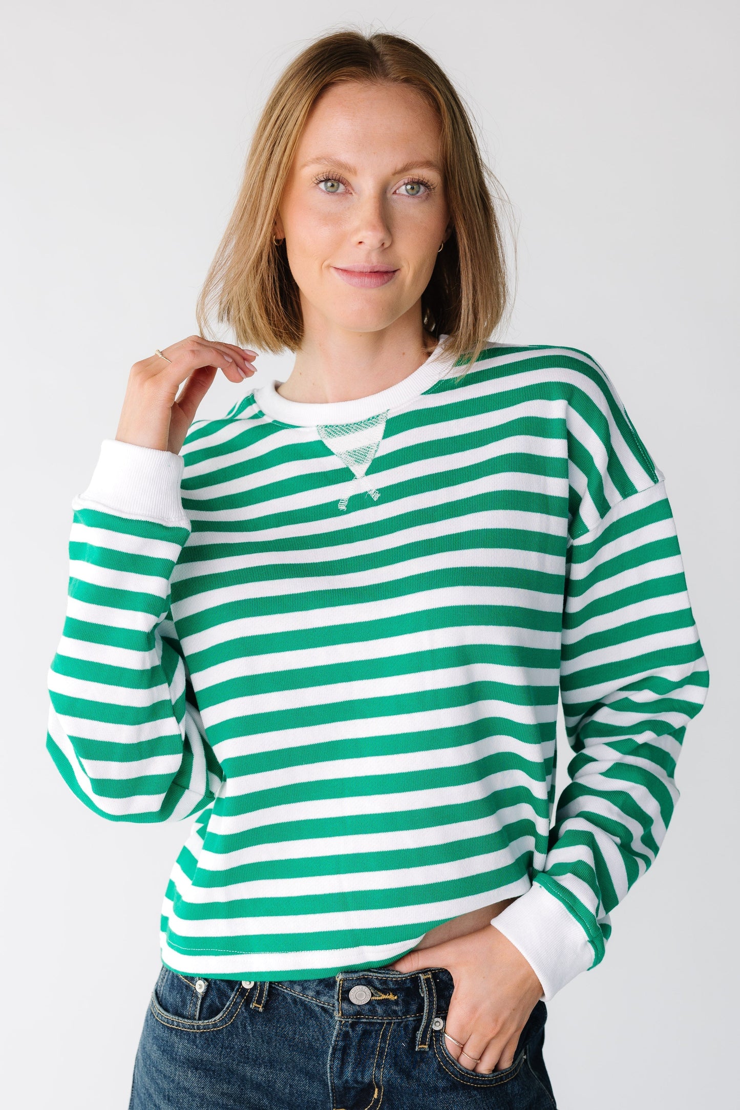 Joslyn Striped Top for women and teens in green and white stripe
