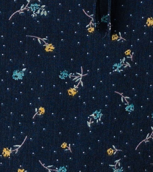 Navy floral fabric swatch.