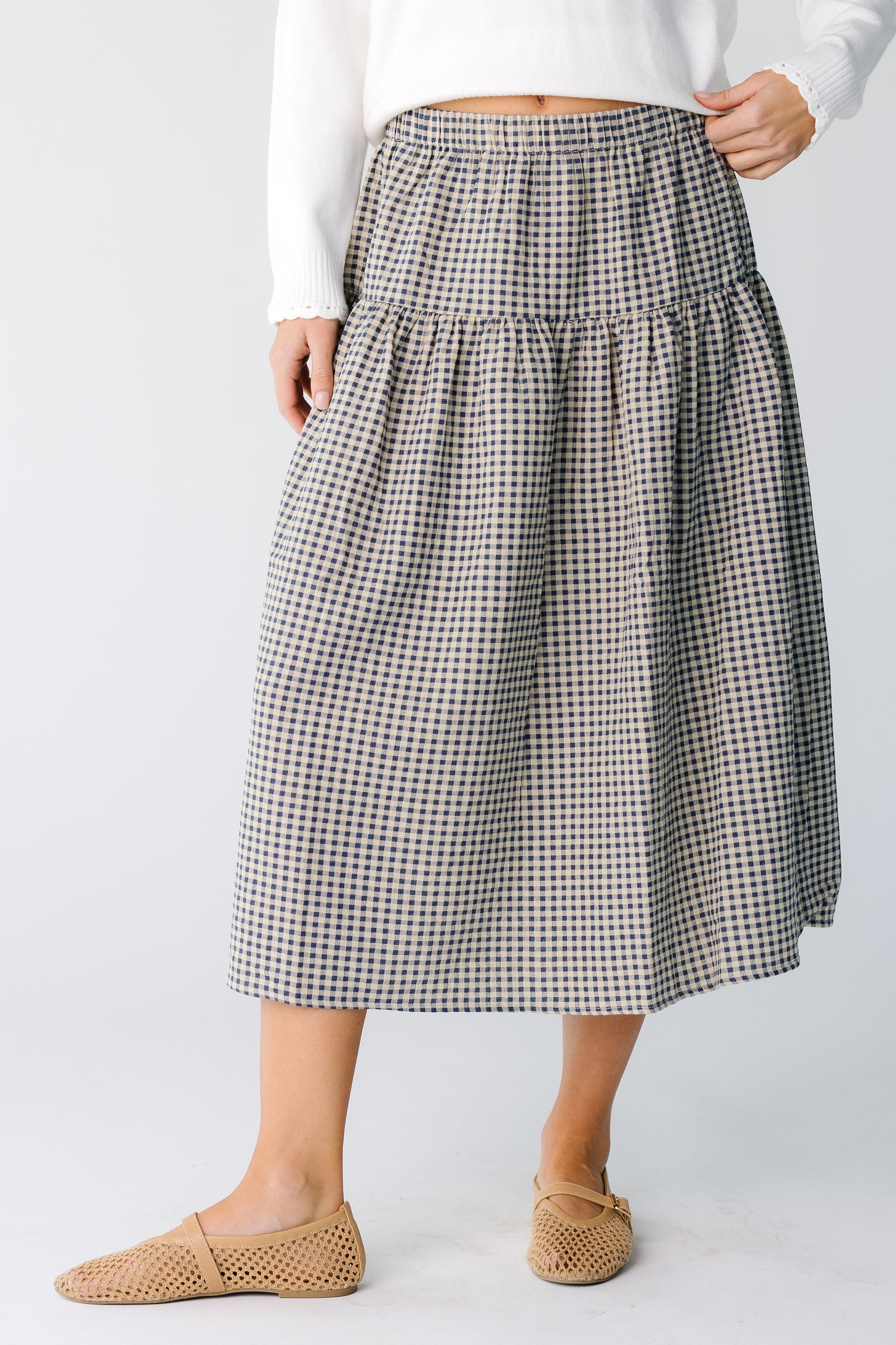 The Norma Gingham Skirt for women and cream
