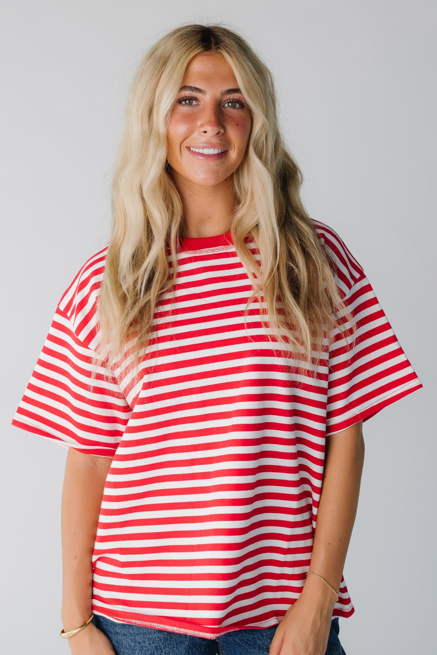 Oversized Stripe T-shirt - New for women in red and white stripe